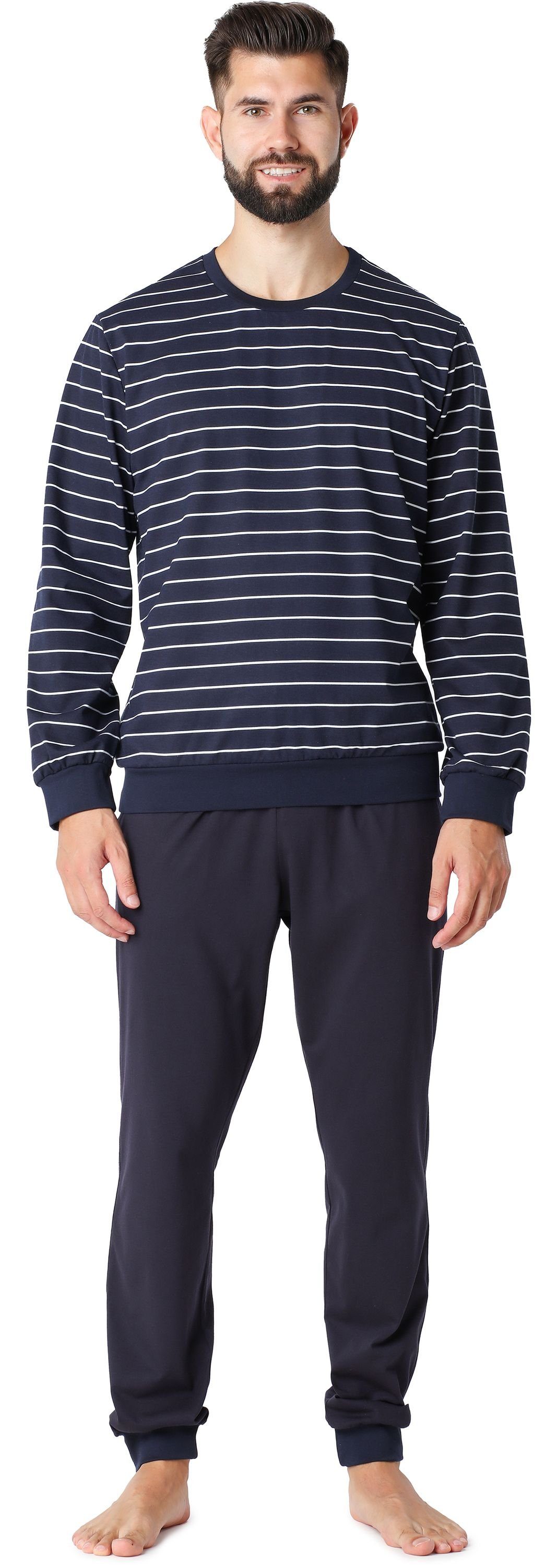 Ladeheid Schlafanzug Herren Schlafanzug aus Baumwolle LA40-228 Marineblau Weiß