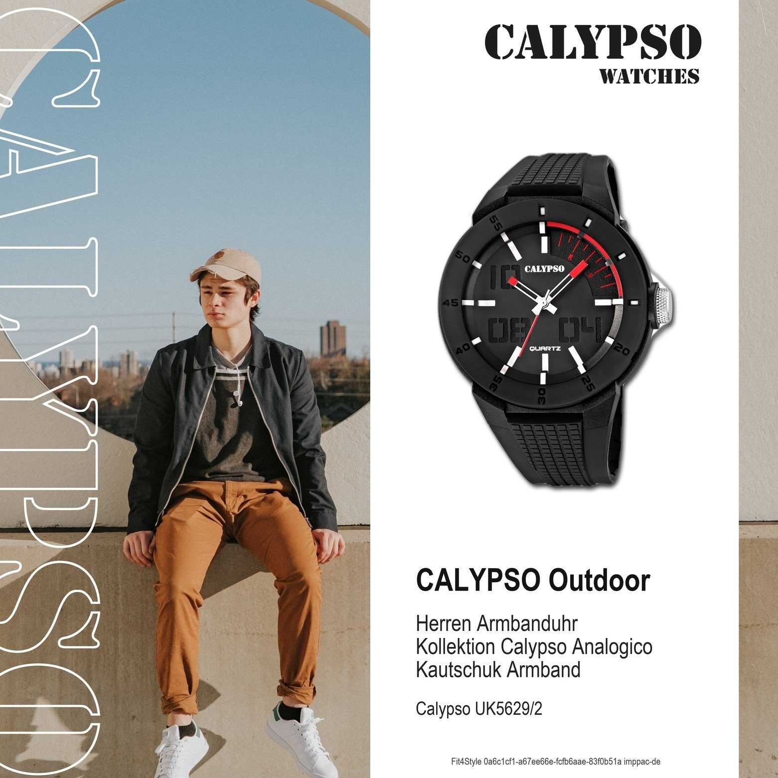 CALYPSO WATCHES Quarzuhr Calypso Herren schwarz, Uhr Kautschukarmband Herren rund, Outdoor Armbanduhr Kunststoffband, K5629/2