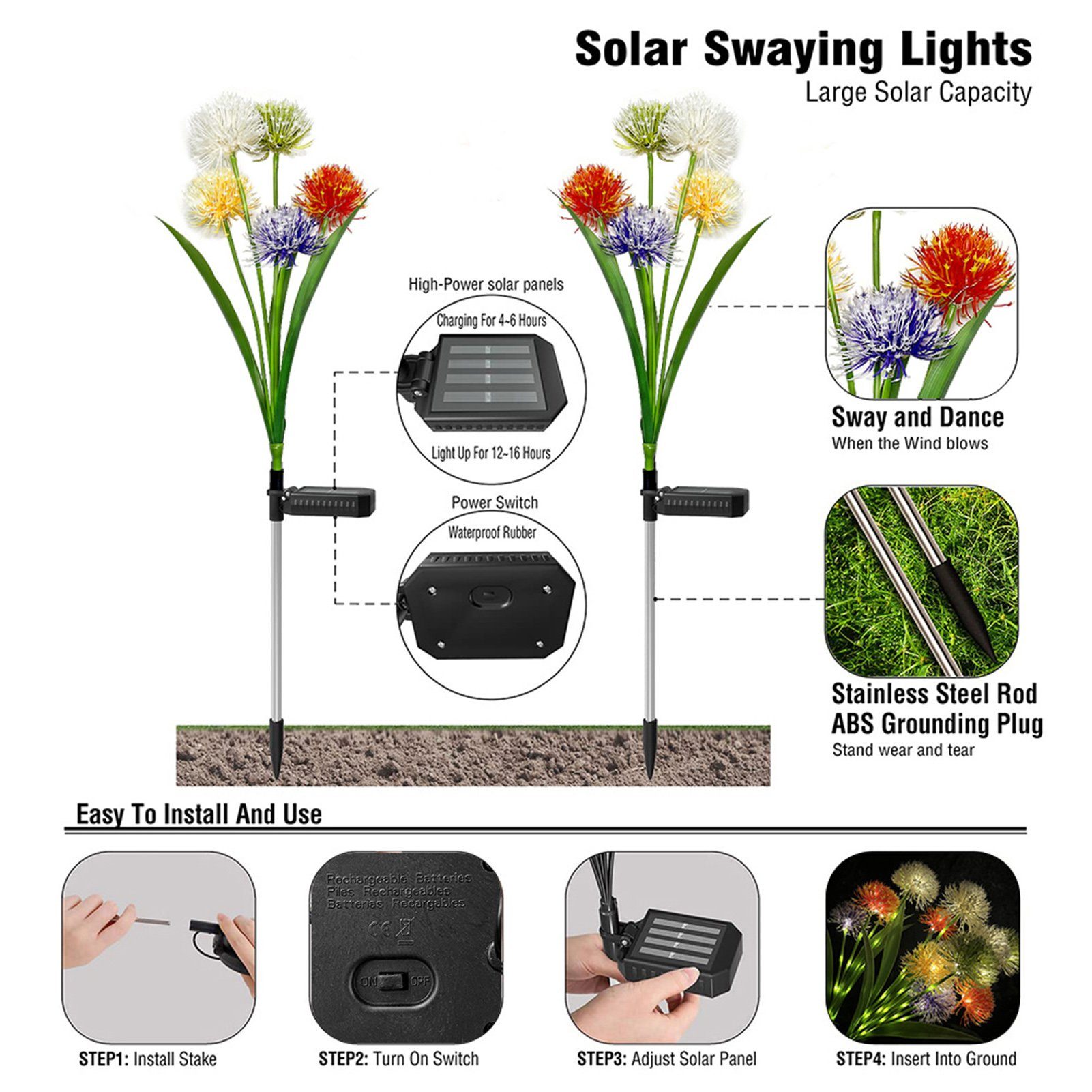 Rutaqian Gartenleuchte Gartenleuchten Wasserdicht warmem farbenfrohe Deko energiesparende Blütenform Beleuchtungszubehör für Licht, Gartendekoration, Landschaftsbau, Rasen Glühbirnen Sonnenlicht, Außenlampen mit Garten Garten Dekorative Gartenleuchten, 5 Terrasse