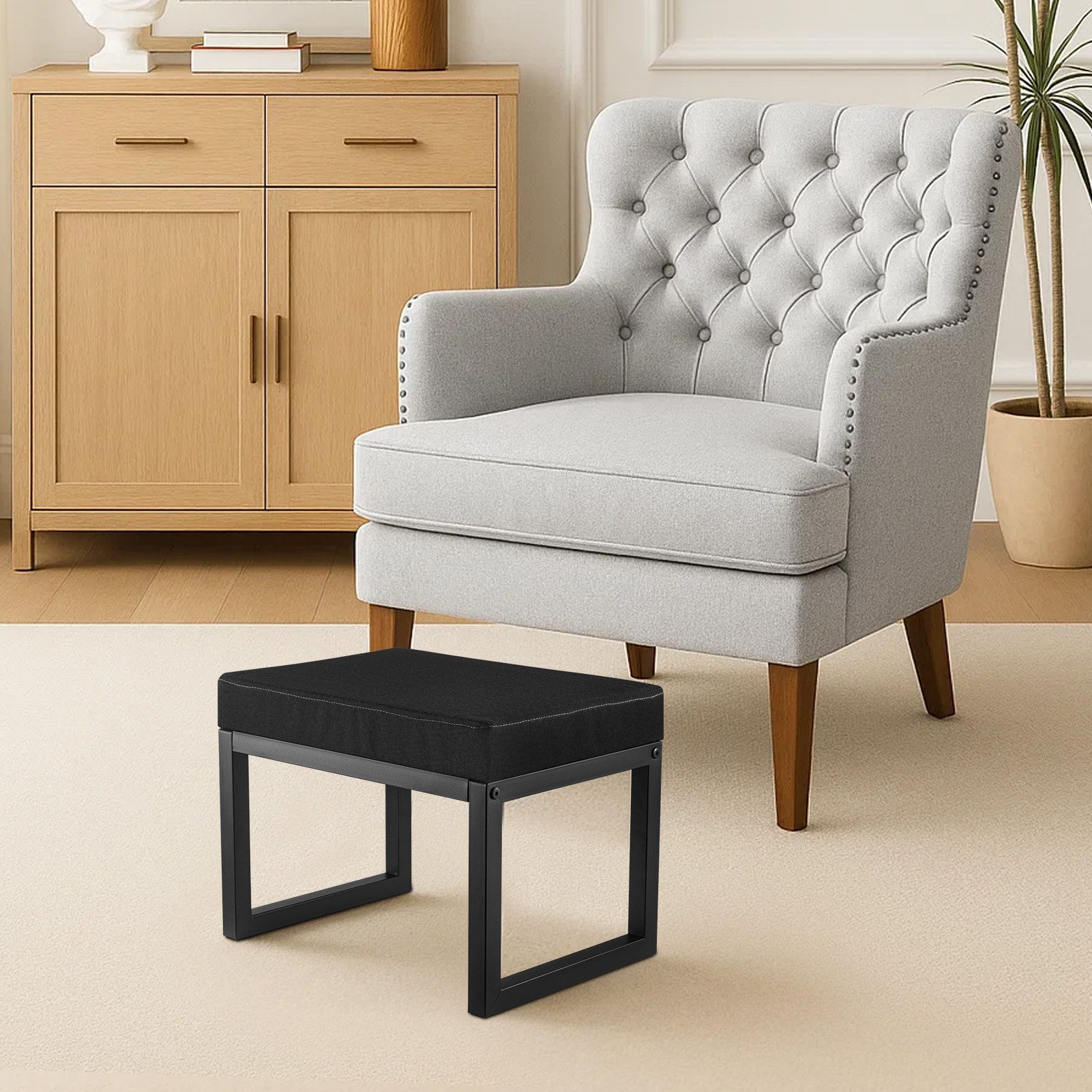 Youyijia Fußhocker Fußhocker Ottoman 41x30x32cm Sitzhocker Leinen Design – Bild 5 von 5