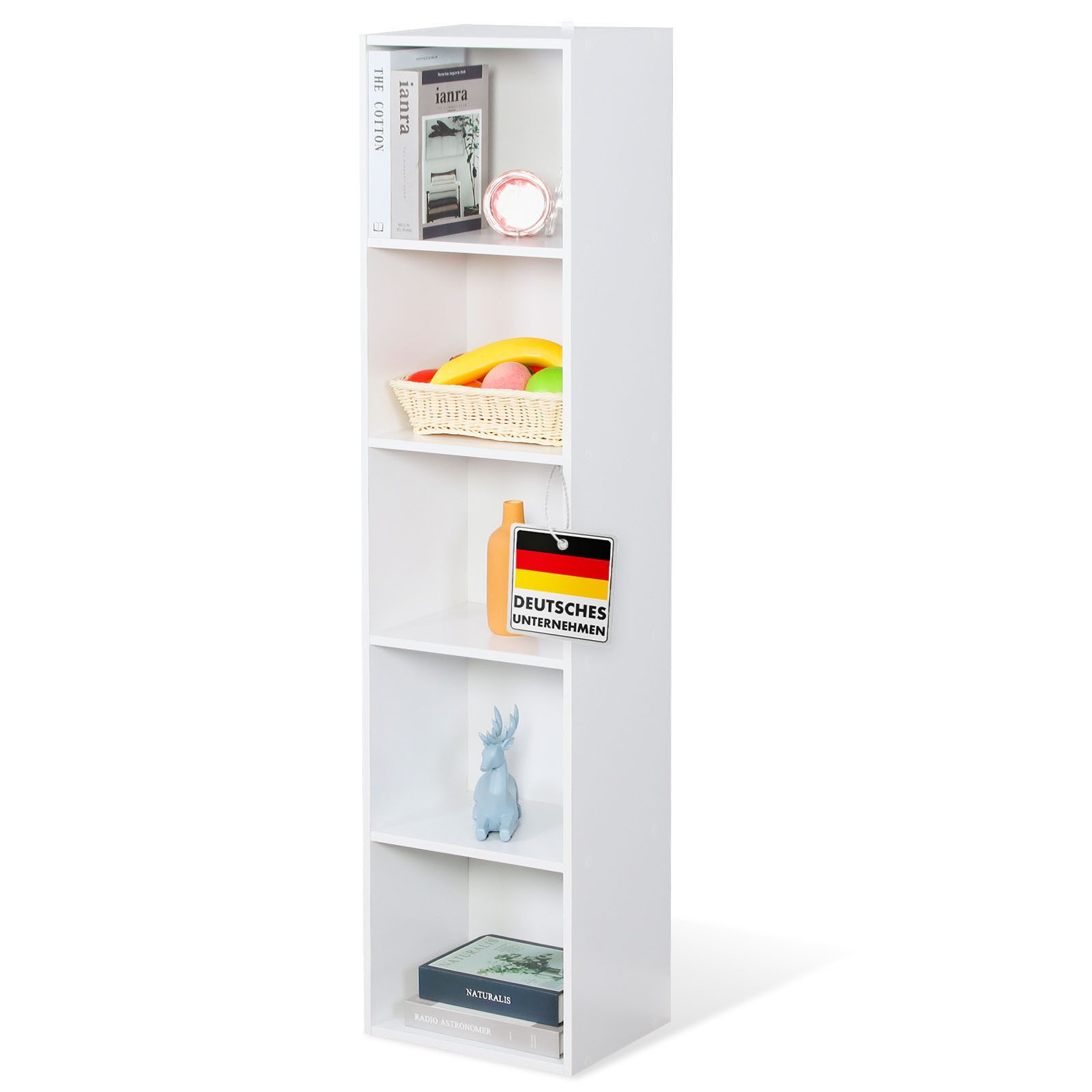 Floordirekt Bücherregal Alaska in 2 Größen, weißes Regal aus MDF, platzsparend & schmal, 5 Etagen 32 x 24 x 132 cm 1-tlg., stehendes Regal für alle Räume, Anit-Kipp-Sicherung, stabile Bauweise