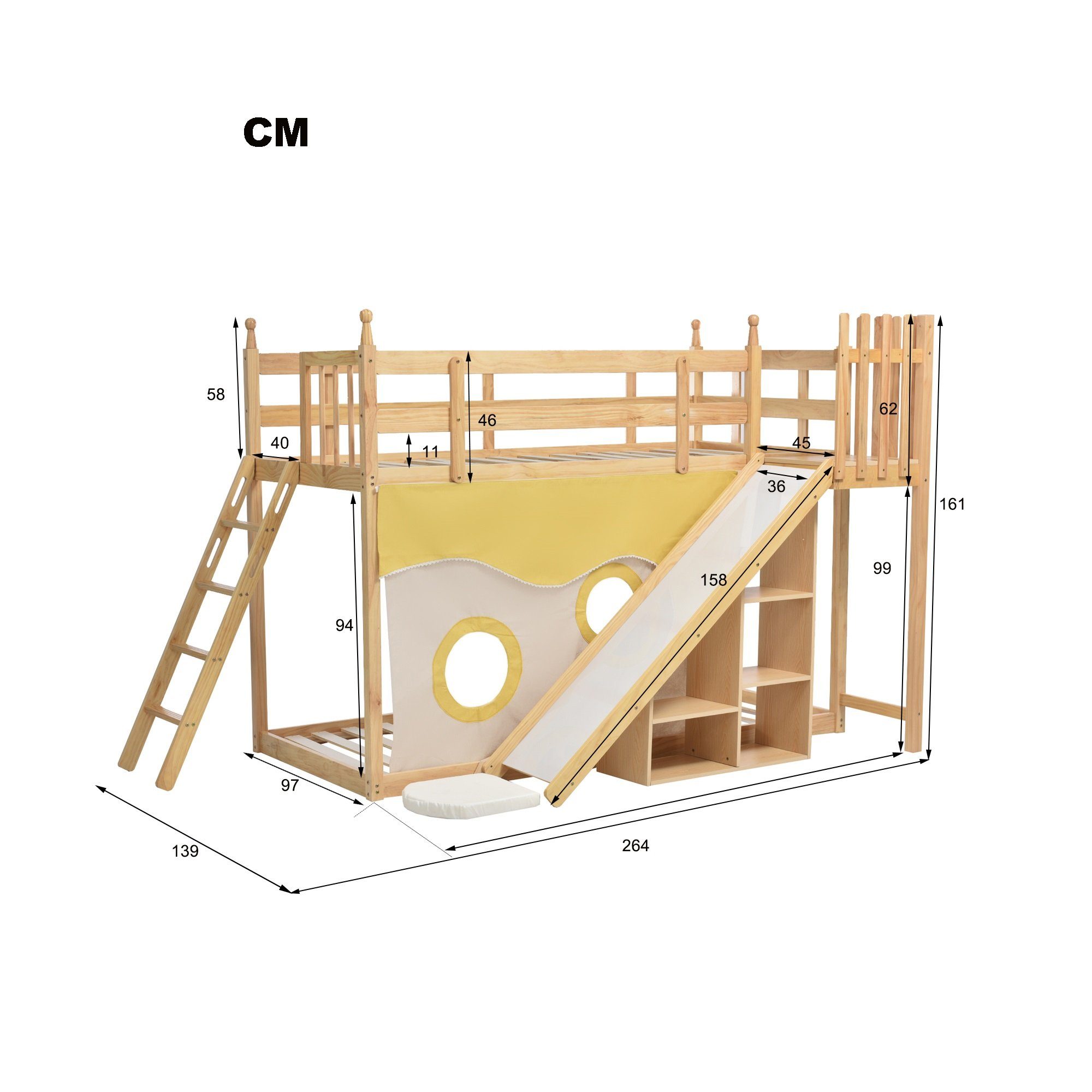 Bett, und und mit Rahmen Ohne Holzbett, Bettvorhang, REDOM Matratze 90x200cm, Rutsche Fallschutz Kiefer), Gitter, Zäune, Etagenbett, Regal, Kinderbett Treppe und Hausbett aus Gästebetten, mit (mit natur