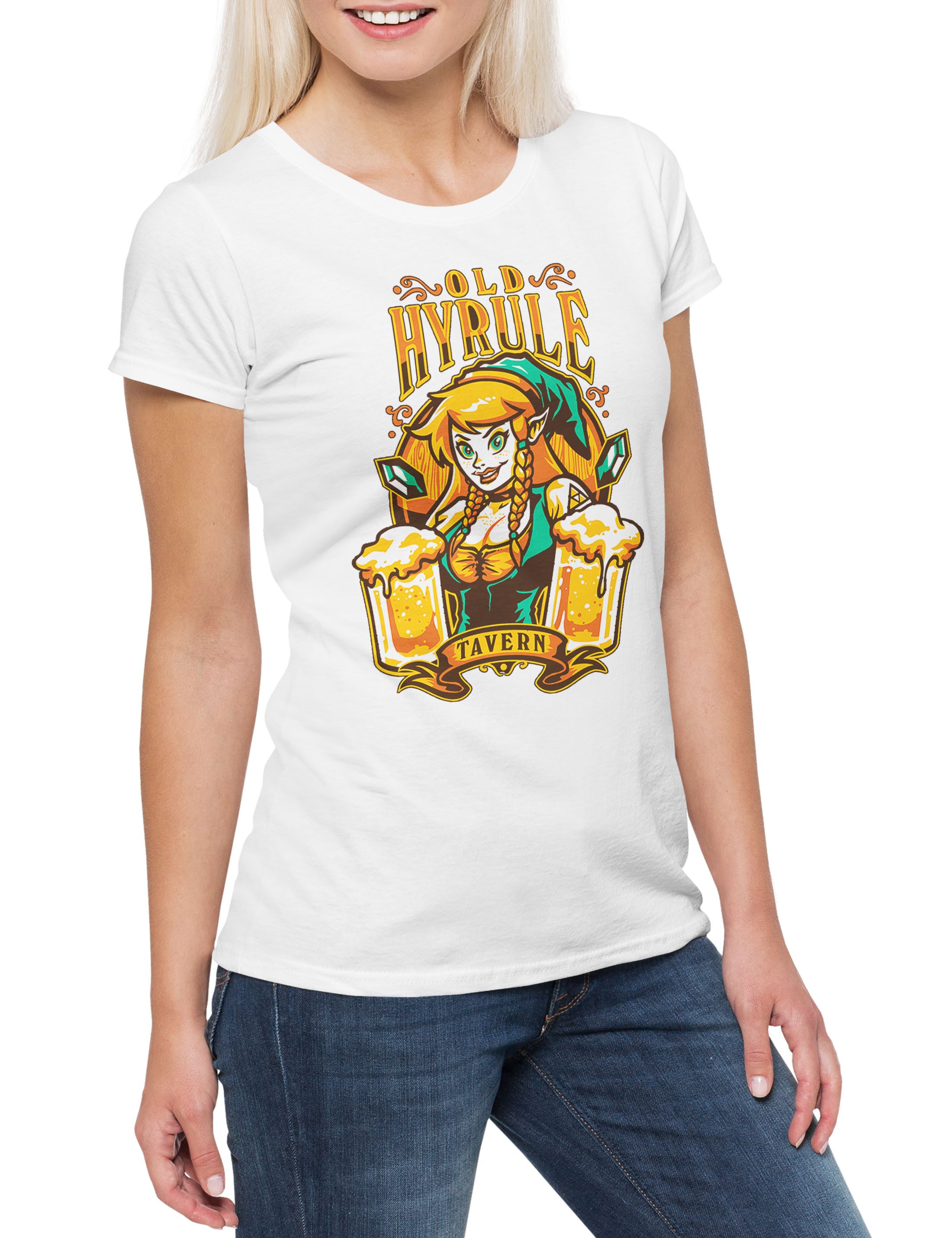 Urban Backwoods Print-Shirt Old Hyrule Tavern I Damen T-Shirt Link Adventure Legend Game Retro (1-tlg) Zelda Triforce Logo Symbol