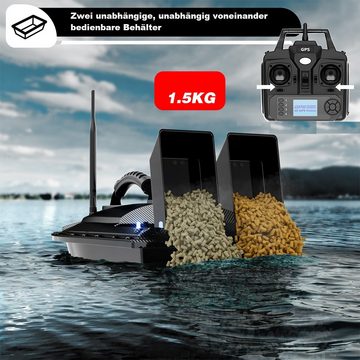 Tidyard RC-Boot GPS Fischerköderboot mit 2 Köderbehältern,500M Fernreichweite (5200 mAh, 40 Speicherpositionierungspunkte), Lenkatmosphärenlicht/Suchscheinwerferdesign