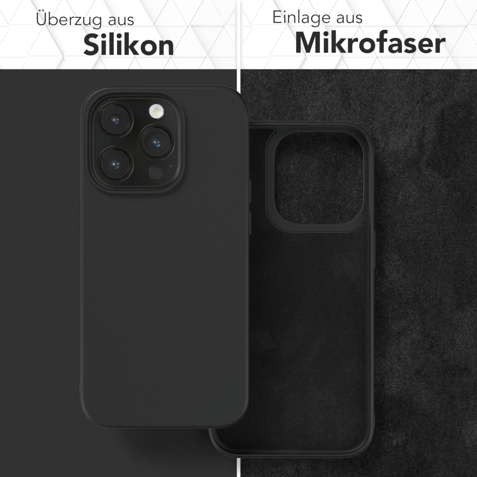EAZY CASE Handyhülle für Apple iPhone 14 Pro Hülle Silikon 6,1 Zoll, Silikon Schutzhülle mit Kameraschutz kratzfest Back Cover Etui Schwarz