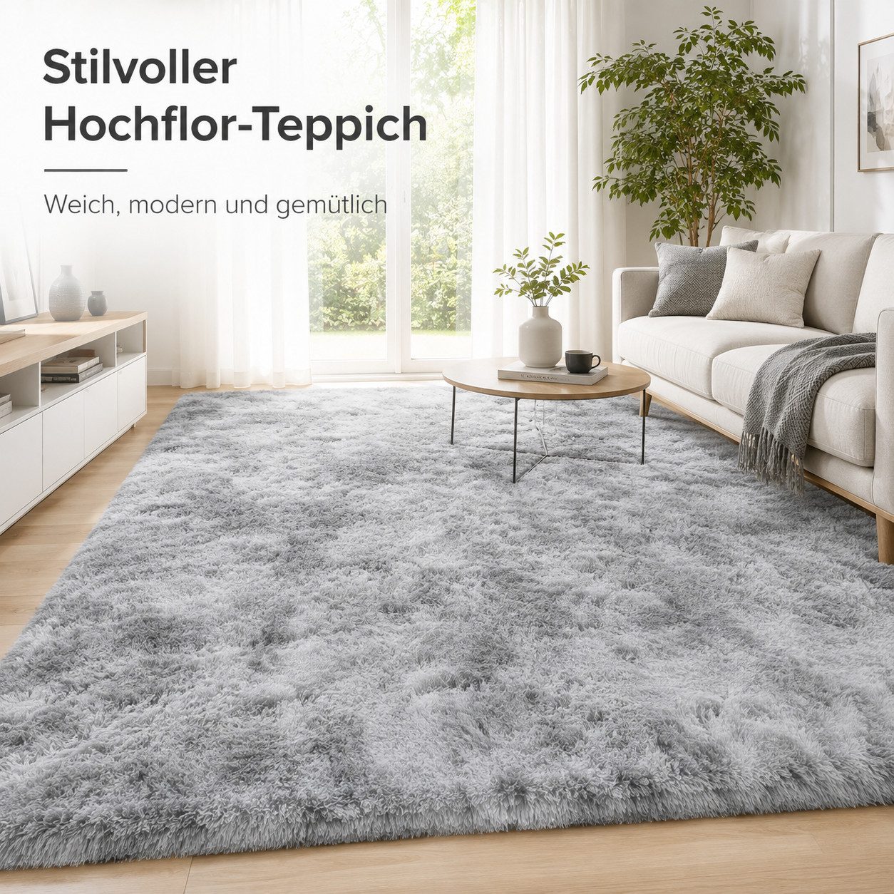 Lochas Hochflor-Teppich Hochflor Teppich Shaggy Tie-Dye Design weich flauschig Wohnzimmer, weich, flauschig, rutschhemmend, waschbar, pflegeleicht – Bild 2 von 5