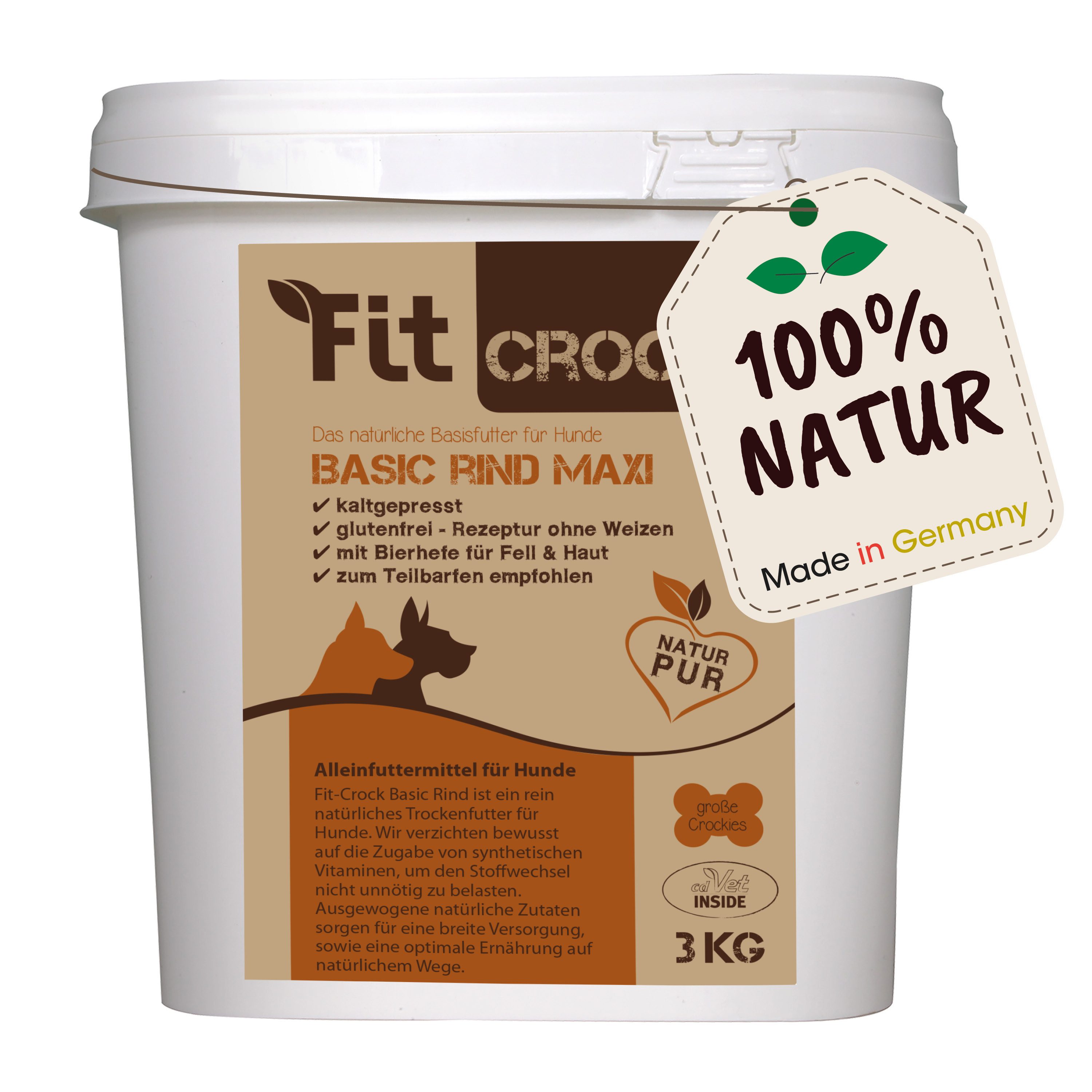 cdVet Fit-Crock Basic Rind Maxi, Trockenfutter für: Hunde, glutenfrei, kaltgepresst, ohne Zusatzstoffe, gut verträglich