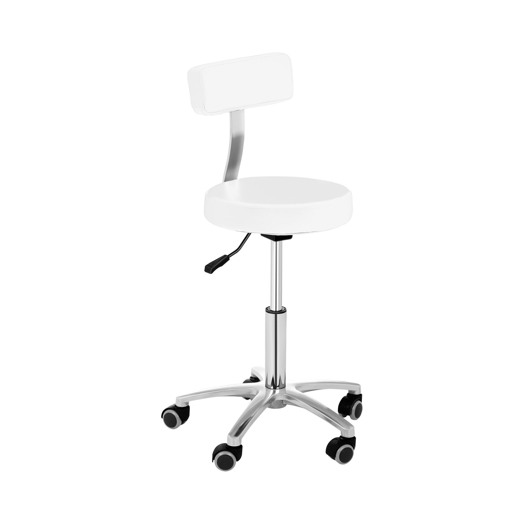 Physa Drehstuhl Rollhocker mit Lehne Drehhocker Arbeitshocker Praxis Weiß 150 kg, Weiß