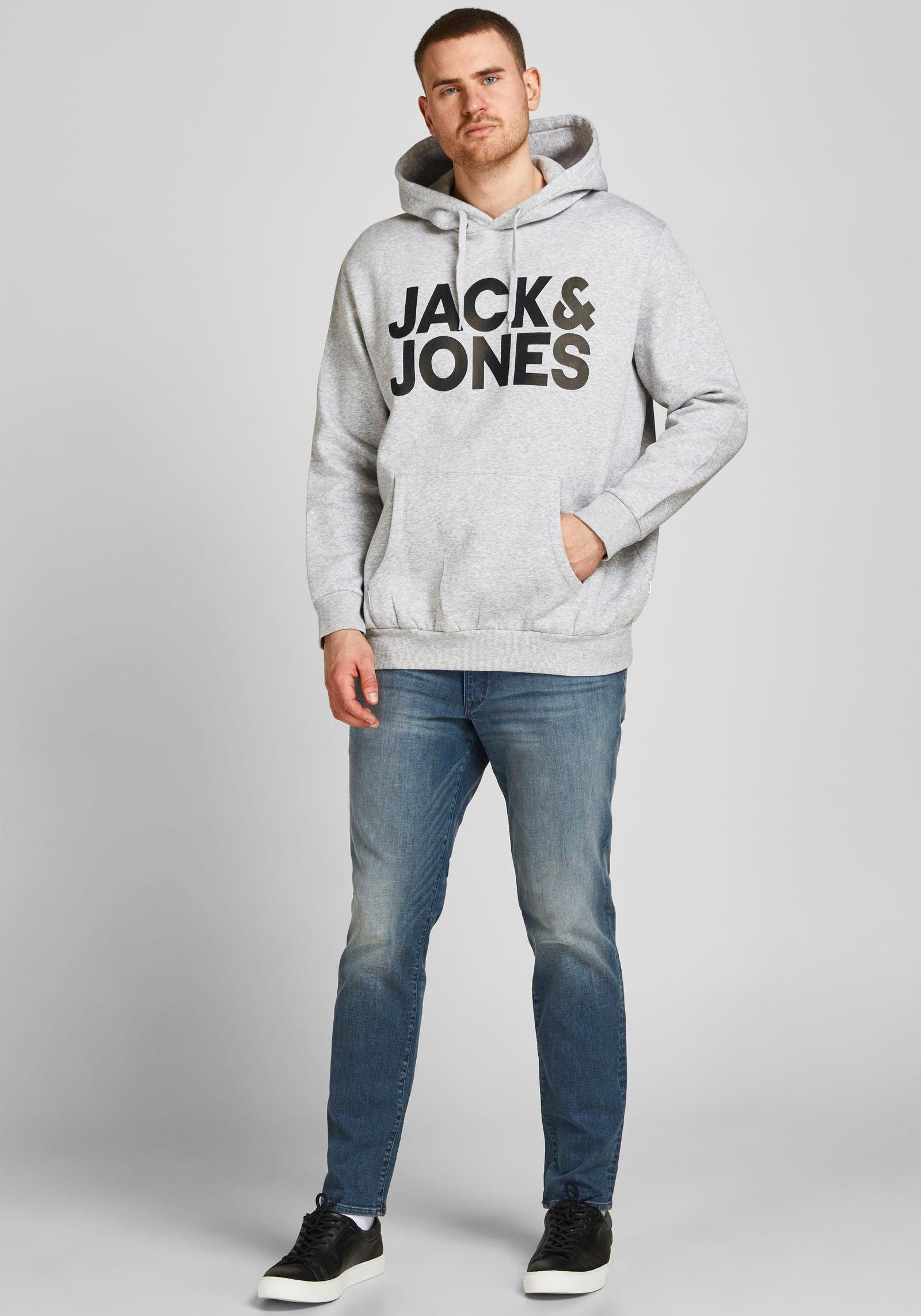 Jack & Jones hellgrau-meliert CORP Größe PlusSize LOGO SWEAT HOOD Kapuzensweatshirt Bis 6XL