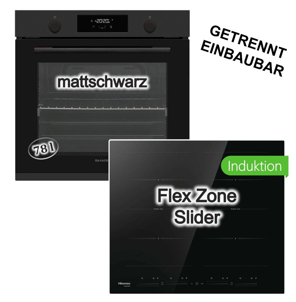 Sharp Backofen-Set Backofen Teleskopauszug matt+ Hisense Induktionskochfeld Flex Boost, mit 1-fach Vollauszug