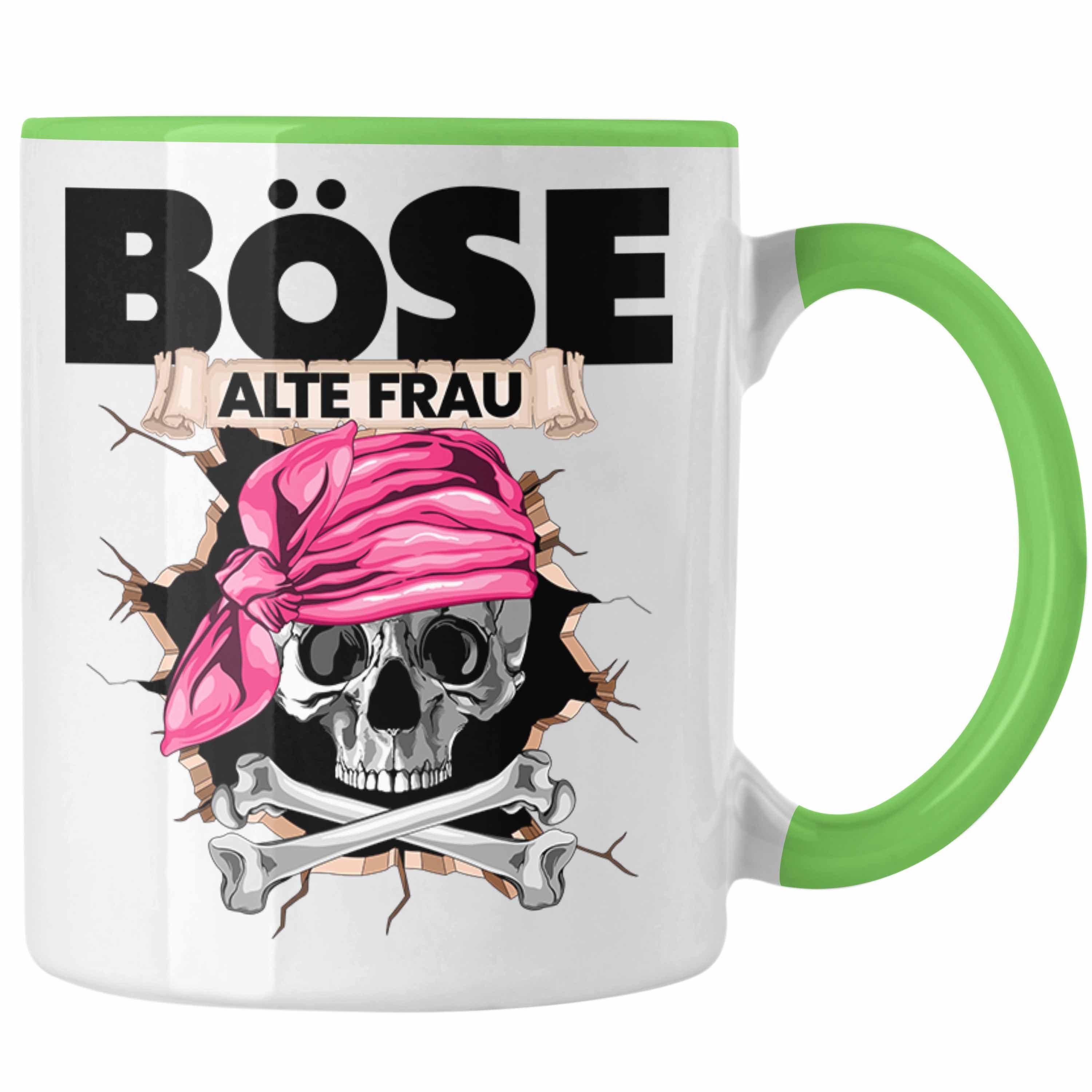 Trendation Tasse Böse Alte Frau Tasse Geschenk für Frauen Geschenkidee Piratin Kaffee-B Grün