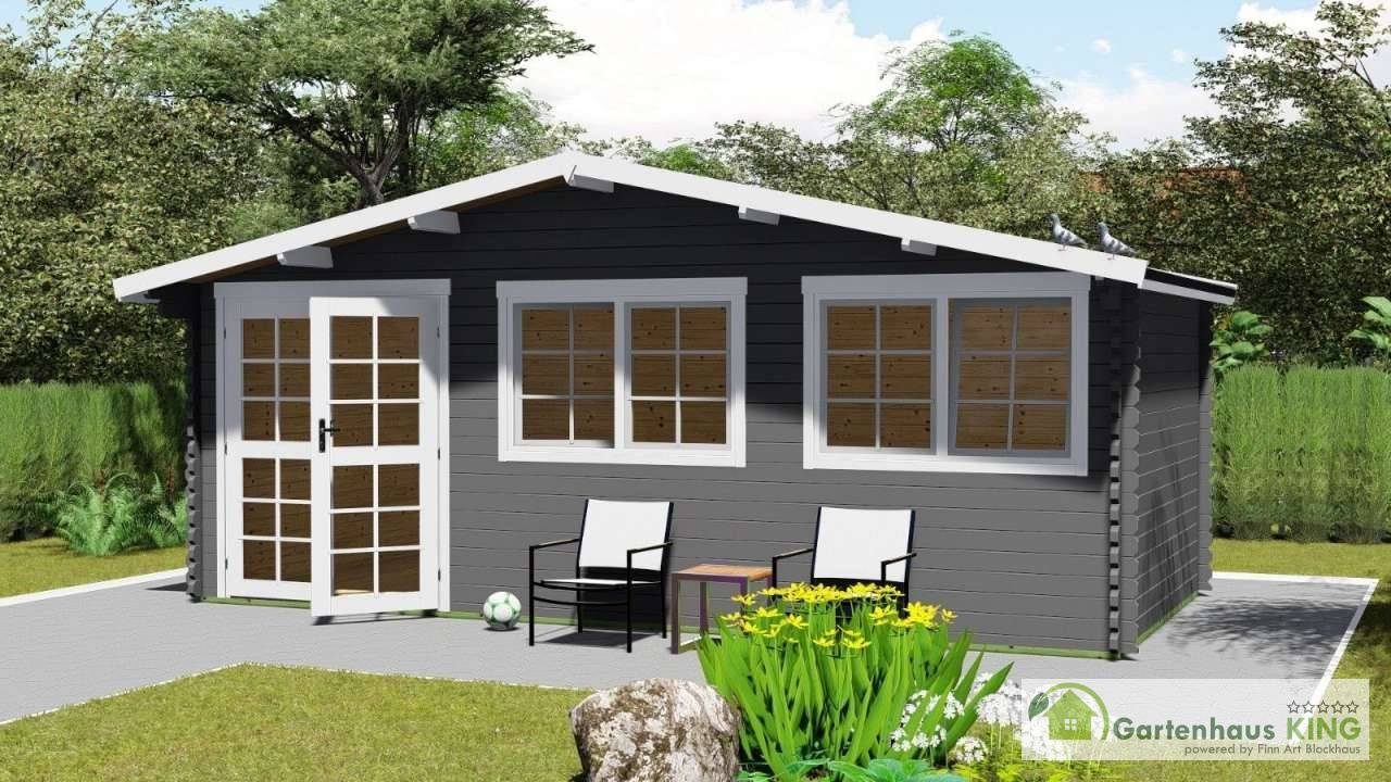 Finn Art Blockhaus Gartenhaus 6x4m Holz Norwegen 53 in 40mm Wandstärke, BxT: 600x400 cm, mit 18 mm Fußboden, mit Schindeln schwarz