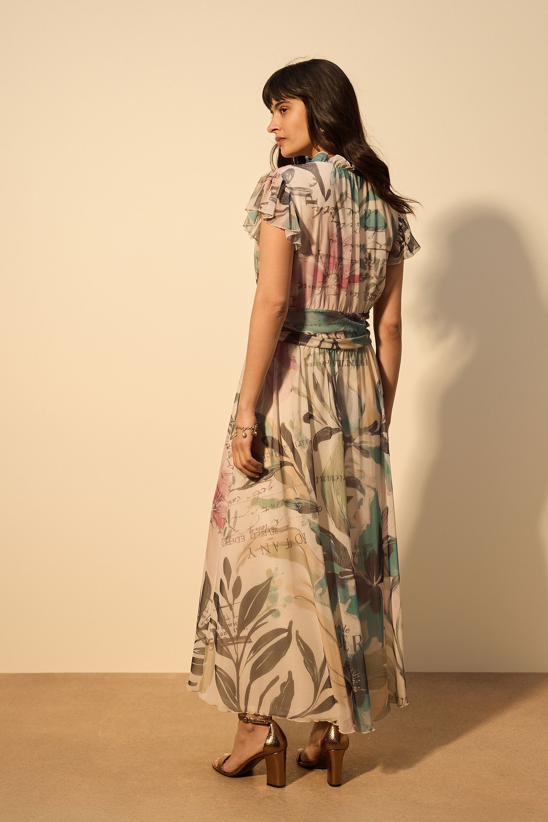 Next Druckkleid Plissiertes, festliches Mesh-Midikleid, Kurzgröße (1-tlg) günstig online kaufen