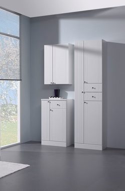 Saphir Unterschrank Quickset 955 Badschrank mit 2 Türen, 1 Schublade, 50 cm breit Badezimmer-Unterschrank in Weiß Hochglanz, Griffe Chrom Glanz