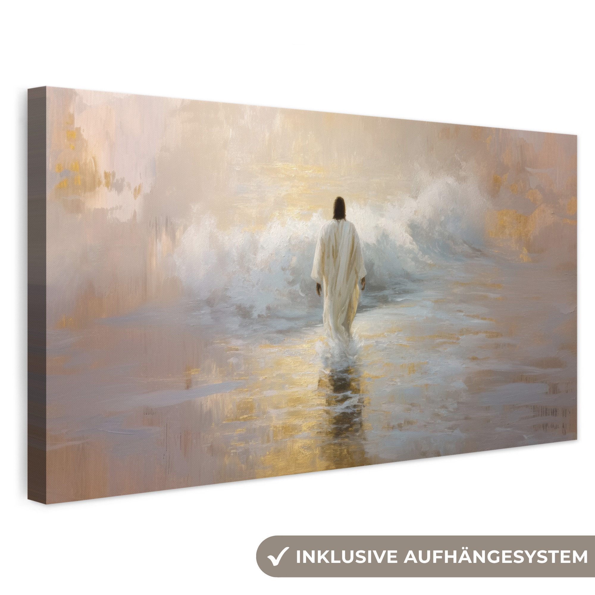 OneMillionCanvasses® Leinwandbild Panorama Kunstdrucke - Welle - Jesus - Abstrakt, Fotodruck (1 St), Wandbild, Deko Schlafzimmer Wohnzimmer Flur 40x20 cm