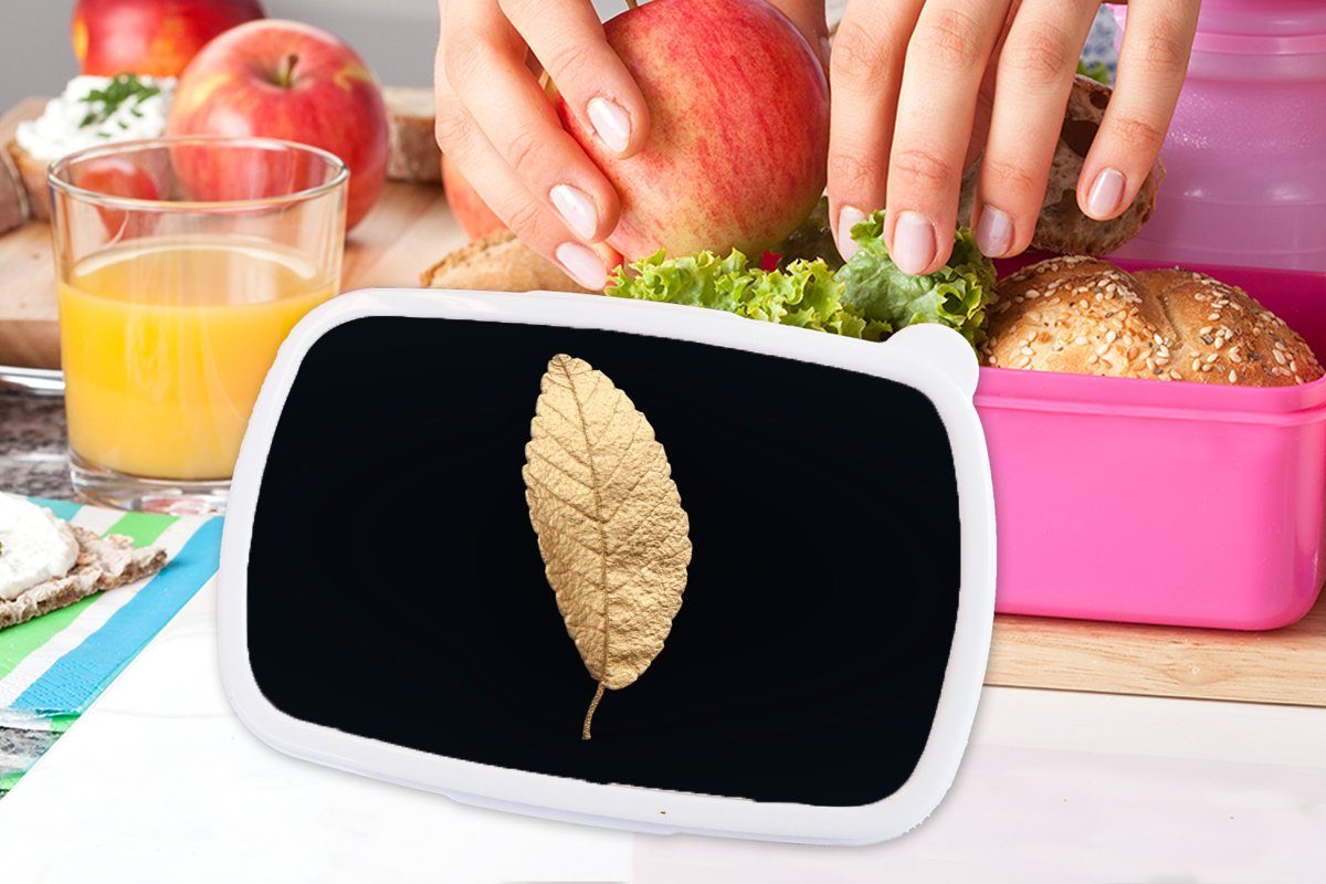 MuchoWow Lunchbox Schwarz und Gold - Brotbox Schwarz Pflanzen rosa Brotdose (2-tlg), für Mädchen, Kunststoff - Kinder, - Erwachsene, Luxus, - Snackbox, Blätter Kunststoff