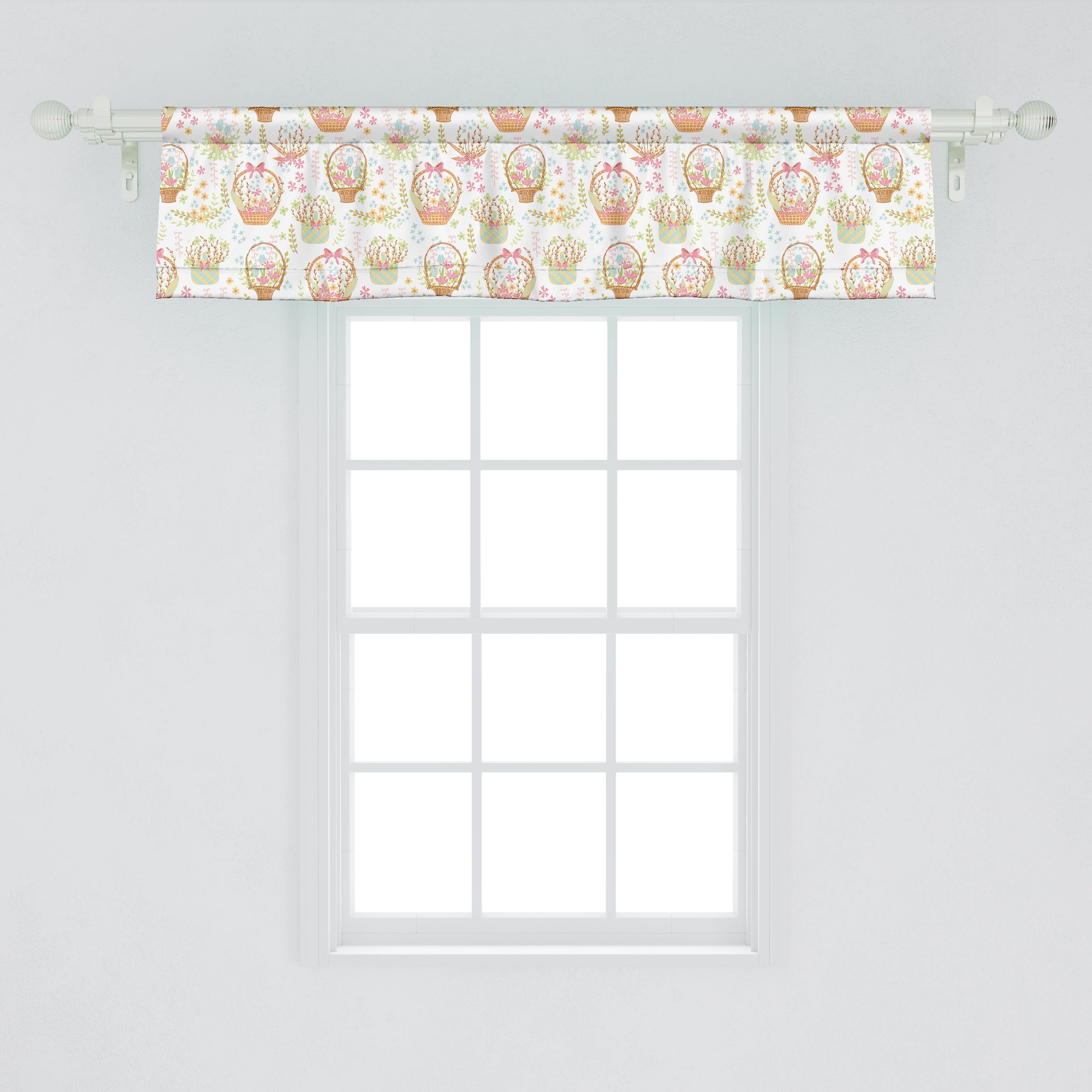 Scheibengardine Vorhang Volant für Dekor Schlafzimmer Stangentasche, Baskets mit Abakuhaus, Tone Bouquet Pastel Microfaser, Blumen Küche