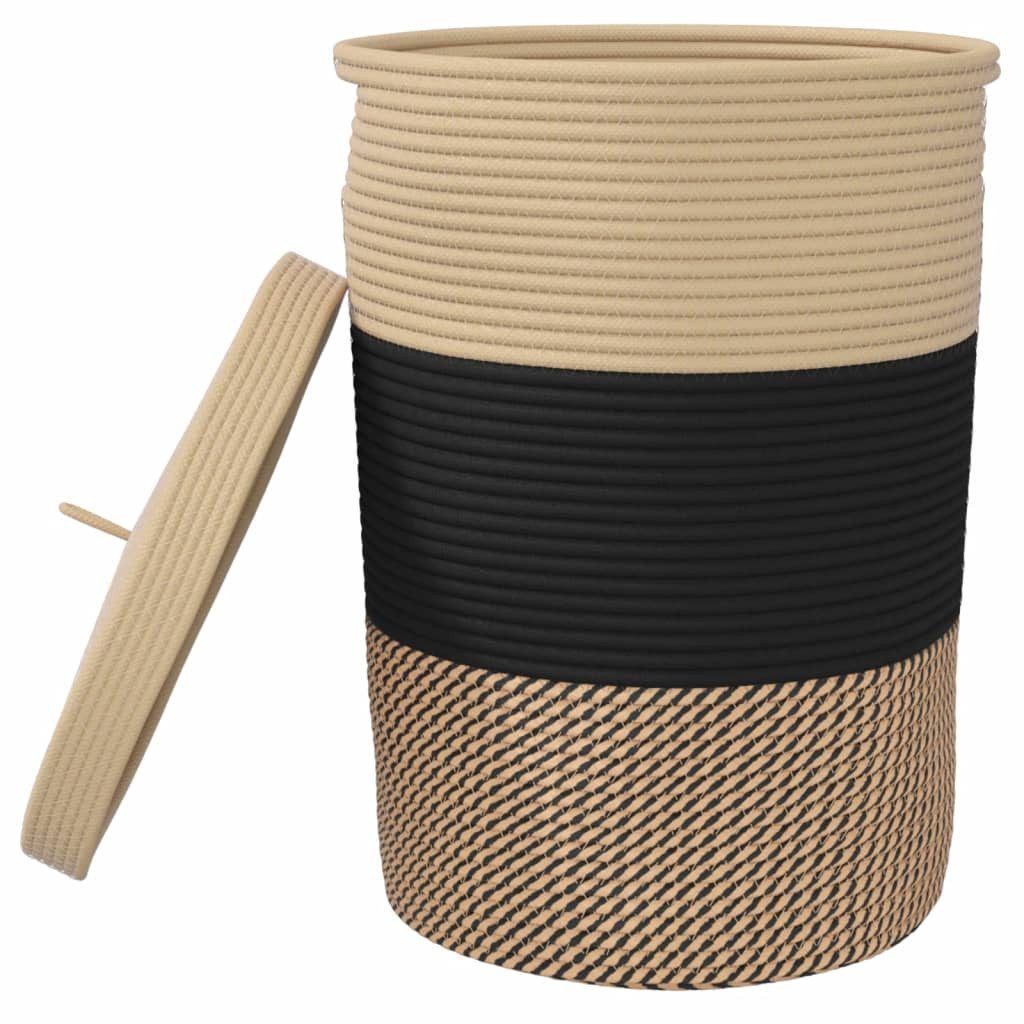 vidaXL Aufbewahrungskorb Aufbewahrungskorb mit Deckel Schwarz & Beige Ø37x50cm Baumwolle – Bild 4 von 5