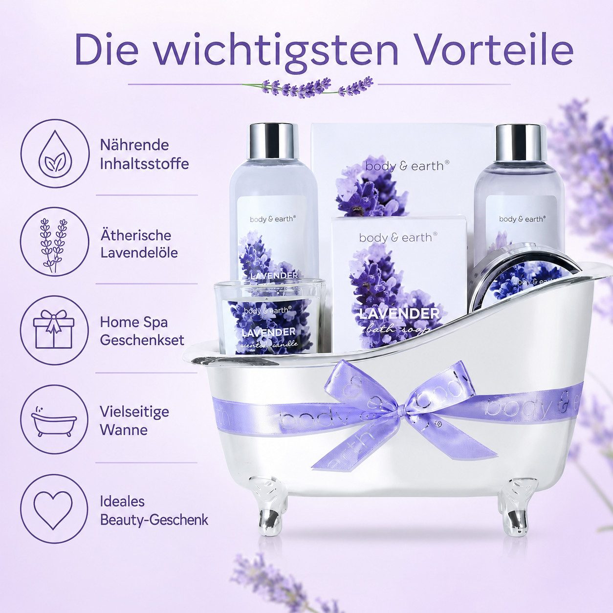 Spa luxetique Pflege-Geschenkset Lavendel Spa Wellness Set, 7-tlg., Beauty Set, Badeset Frauen Geschenk, Geburtstagsgeschenk für Frauen – Bild 5 von 5