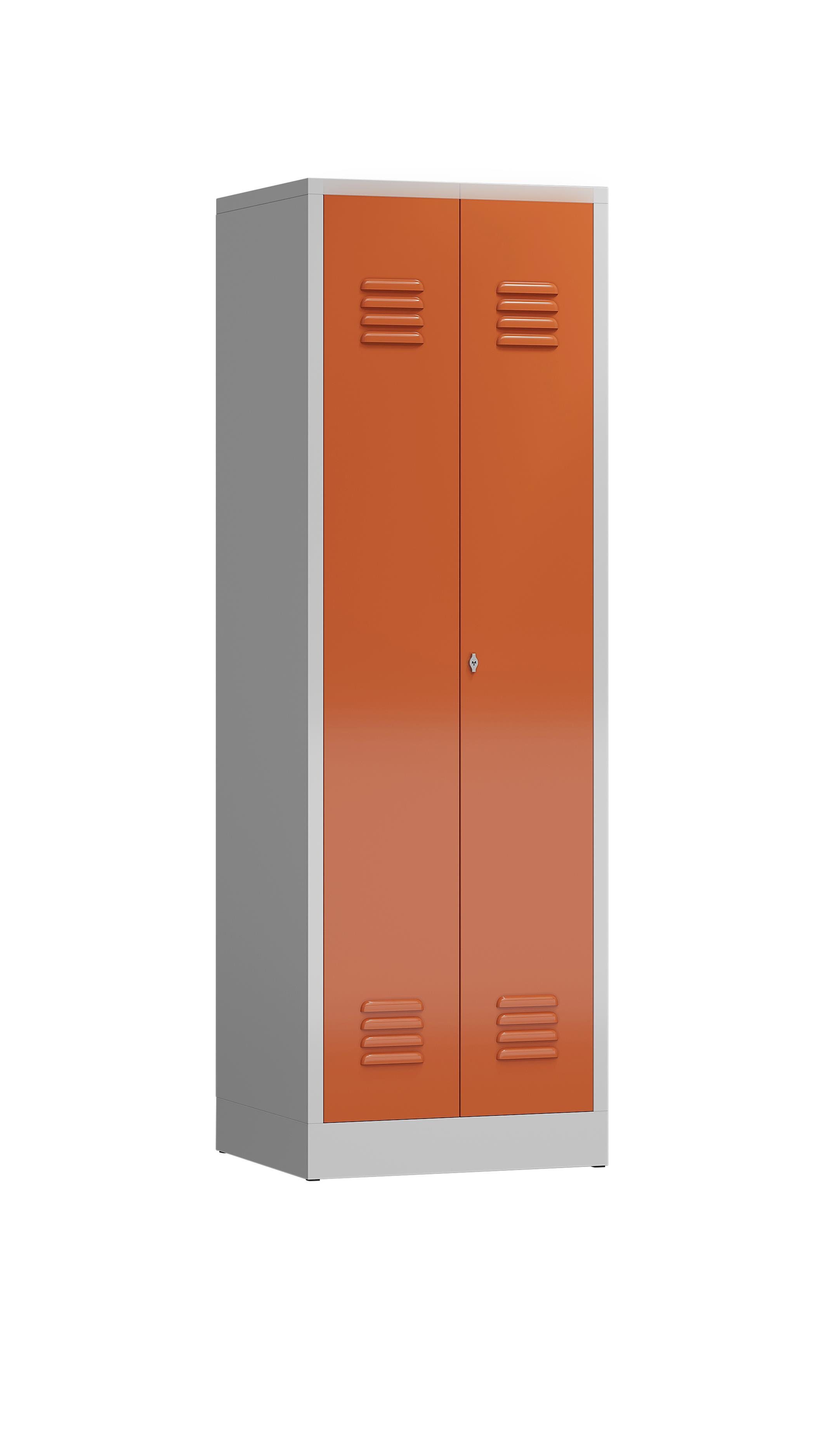 Steelboxx Mehrzweckschrank ClassiX Mehrzweckspind, 2 Abteile, 1800 x 590 x 500 mm (1-St) Komplett verschweißt und montiert - keine Montage erforderlich Korpus: RAL 7035 lichtgrau / Türen: RAL 3000 Feuerrot | Lichtgrau