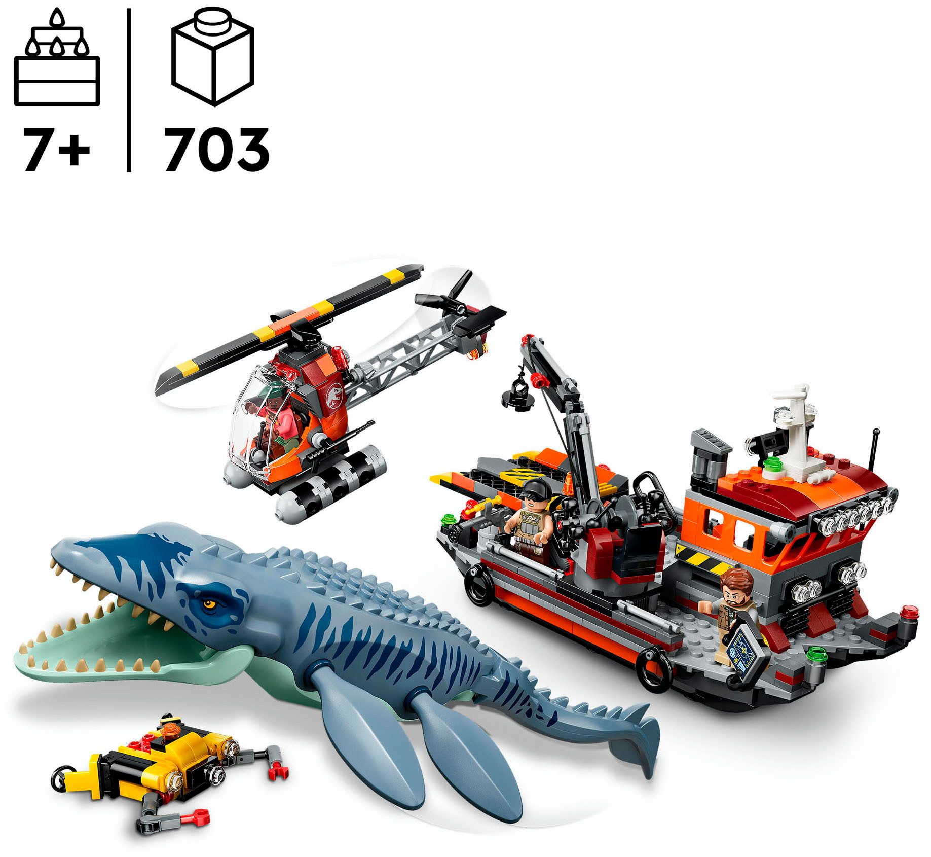 LEGO® Mosasaurier-Angriff auf das Boot (77983), LEGO Jurassic World Konstruktionsspielsteine, (703 St), Made in Europe