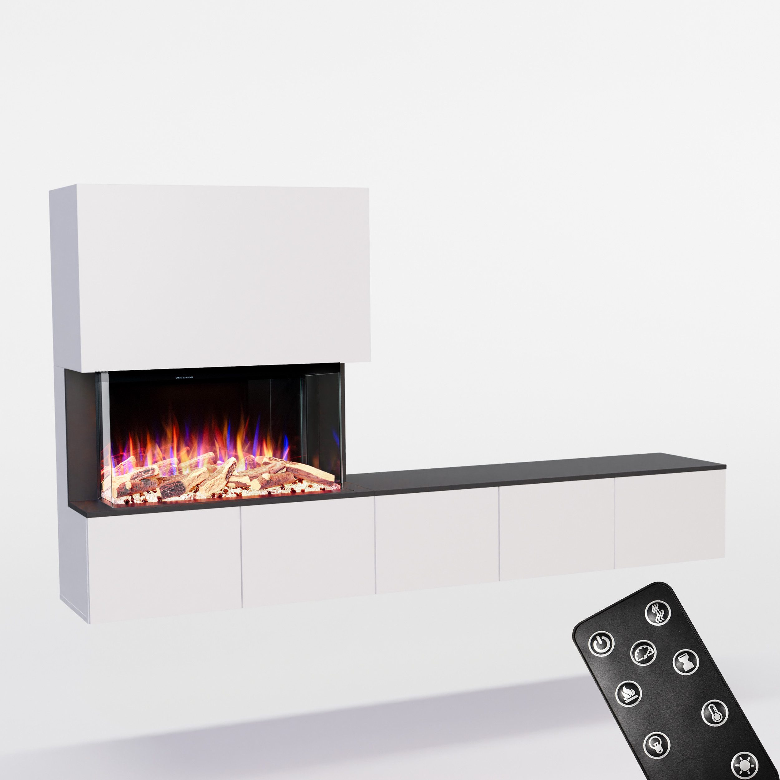 GLOW FIRE Elektrokamin CW5 Links E-Motion LED Kamin- Wohnwand mit Kamin, Sideboard mit Kamin, Elektrokamin mit Heizfunktion und Knistereffekt