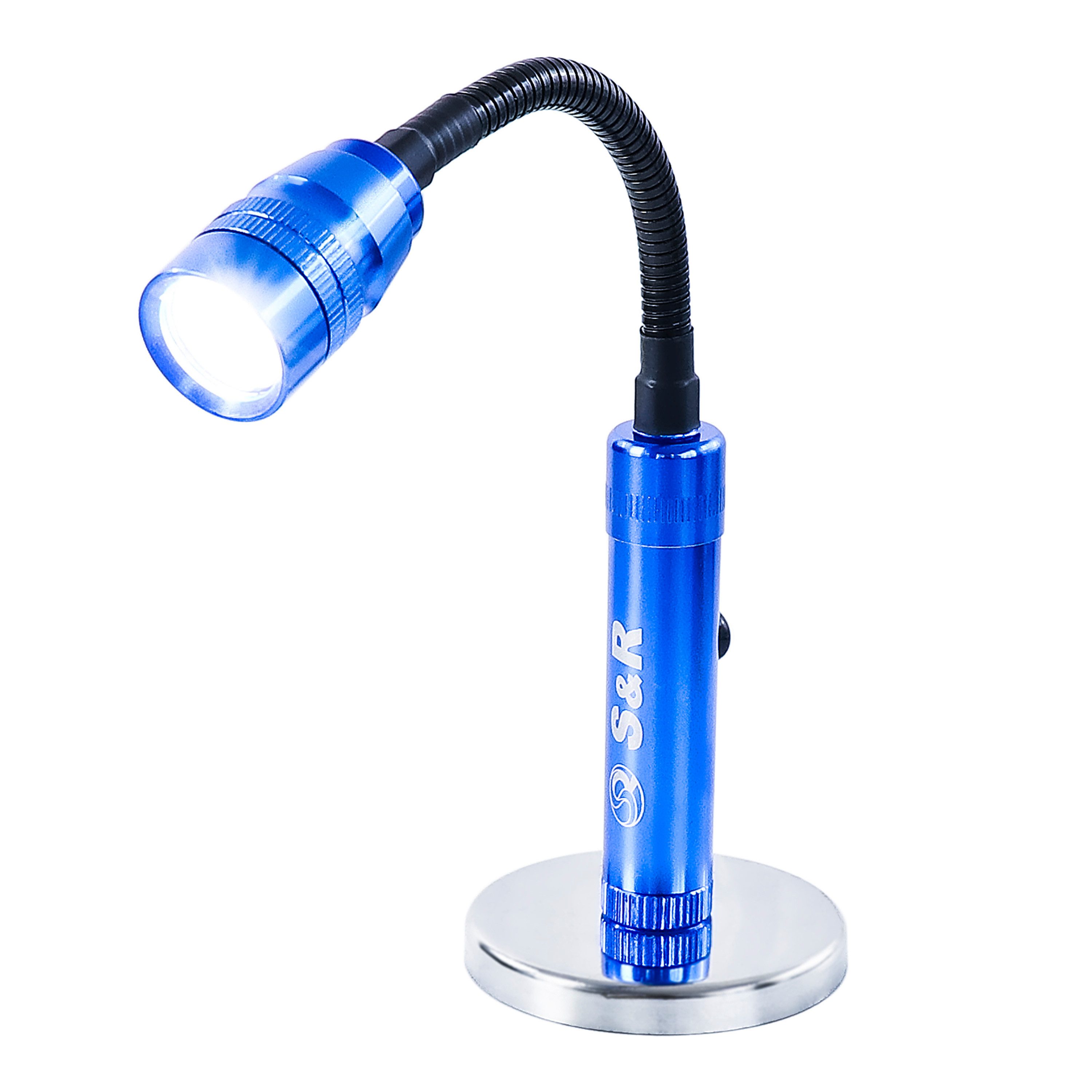 S&R LED Taschenlampe Magnetische LED Lampe, flexible Taschenlampe mit Magnet Sockel (1-St., S&R Magnetische LED Lampe + 4 x LR44 Batterien sind bereits enthalten), für Werkstatt, Montage, Reparaturen, Camping, Outdoor, zum Lesen