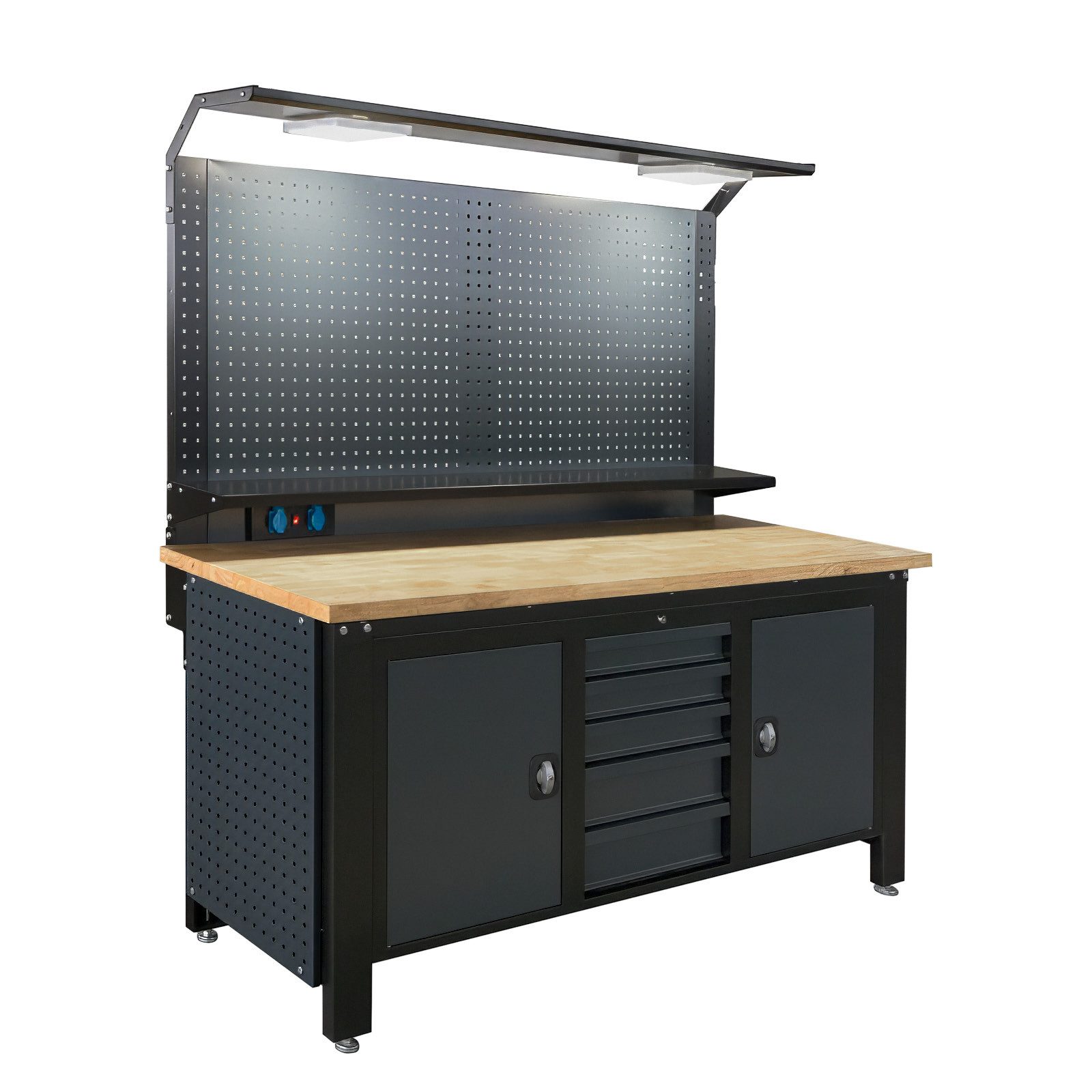 TRUTZHOLM Werkstatt-Set Werkstattwand Profiline XL 200 x 73 cm Stahl massive Holzarbeitsplatte, (1-tlg), Robuster Stahlkorpus,massive Holzarbeitsplatte,Oberbeleuchtung