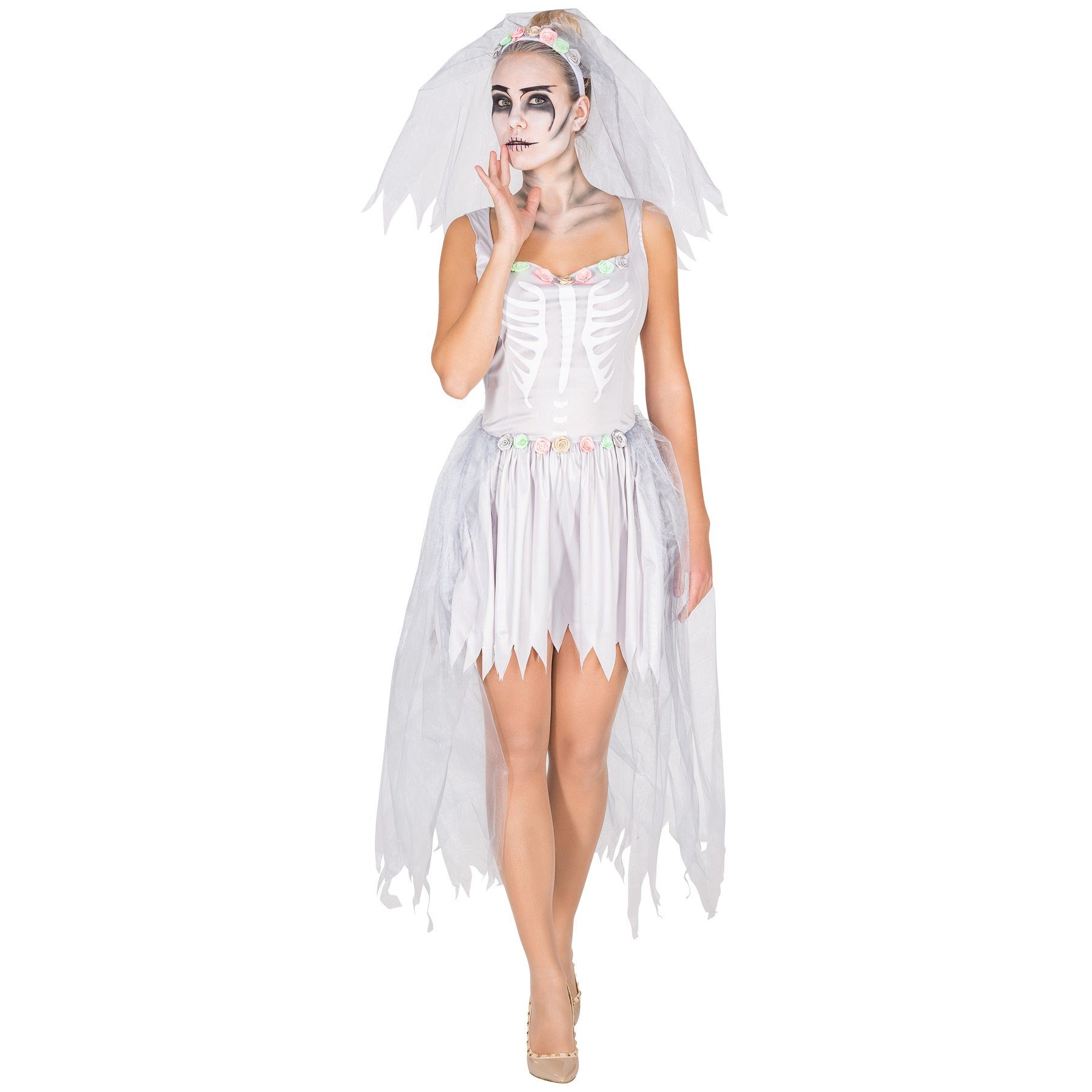 dressforfun Kostüm Frauenkostüm Brautkleid Skelett, Kleid mit vielen Details