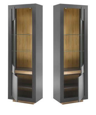 Furn.Design Stauraumvitrine Rooky (Vitrinenschrank 2-türig Anthrazit, 64 x 206 cm) matt, mit Eiche Wotan