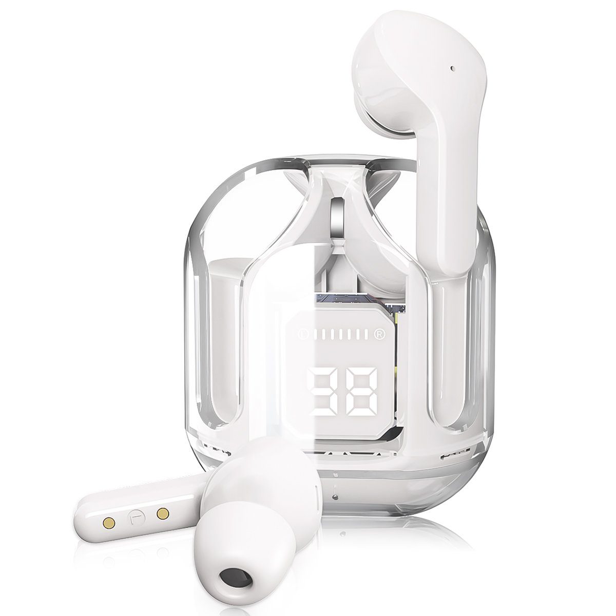 1,5 HiFi Kabellos Kopfhoerer wireless In-Ear-Kopfhörer 7Magic Bluetooth Stereoklang, EDR, Stunden (Komposit-Audiotreiber + 5.3 mit Mikrofon für Aufladung) Dual einer 10-minütigen Weiß Wiedergabe mit