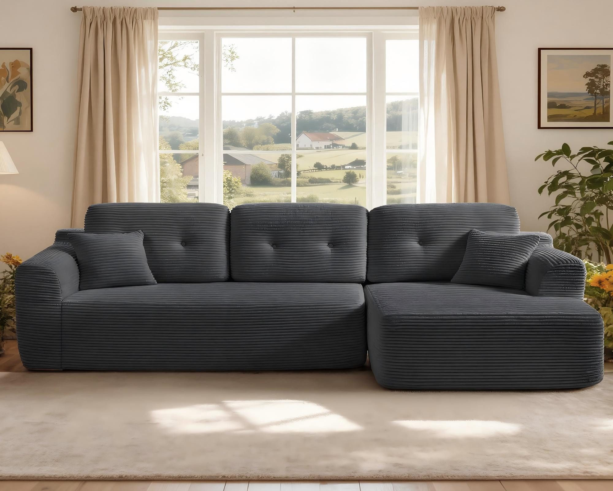 VASAGLE Ecksofa modulares Sofa 244 cm breit vakuumverpackt, Schlafsofa, keine Montage erforderlich, mit großer Chaiselongue