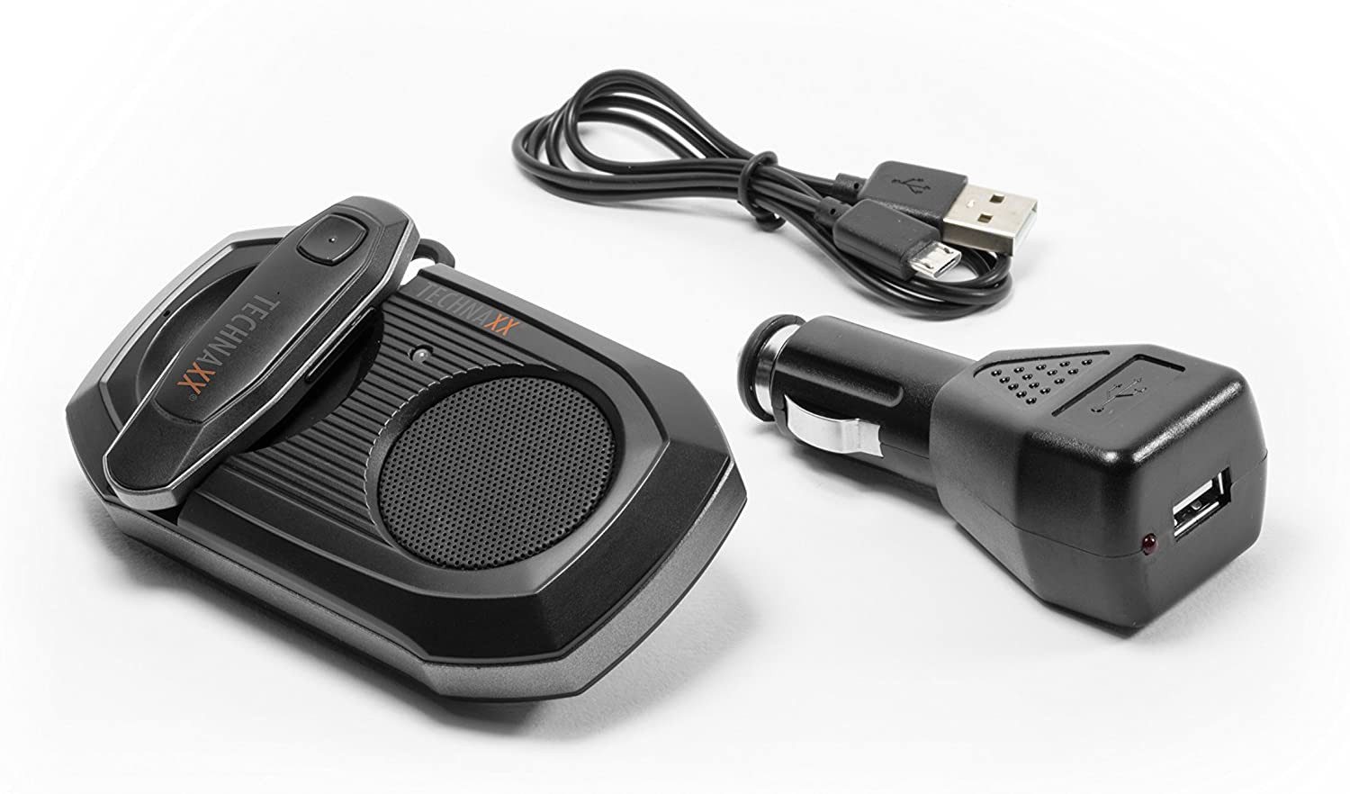 Technaxx Freisprecheinrichtung Car-kit mit In-Ear Kopfhörer BT-X30 Autoradio (2 W, Sennenblenden Clip, InEar Kopfhörer, Ladestecker und Kabel Bluetooth)