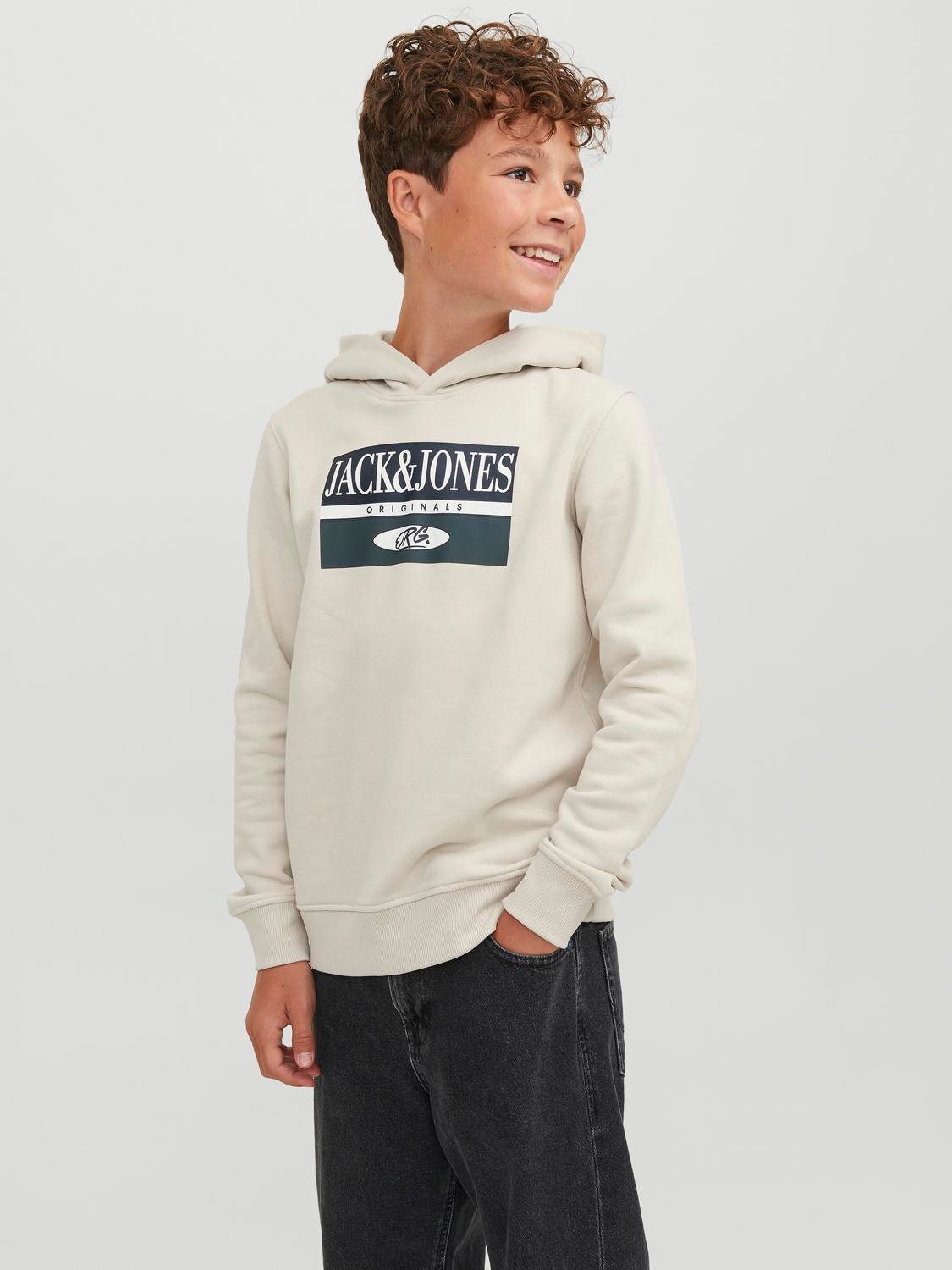 Jack & Jones Junior Hoodie JACK&JONES Jungen Kinder Pullover Hoodie Boy Weiß JORARTHUR SWEAT JNR