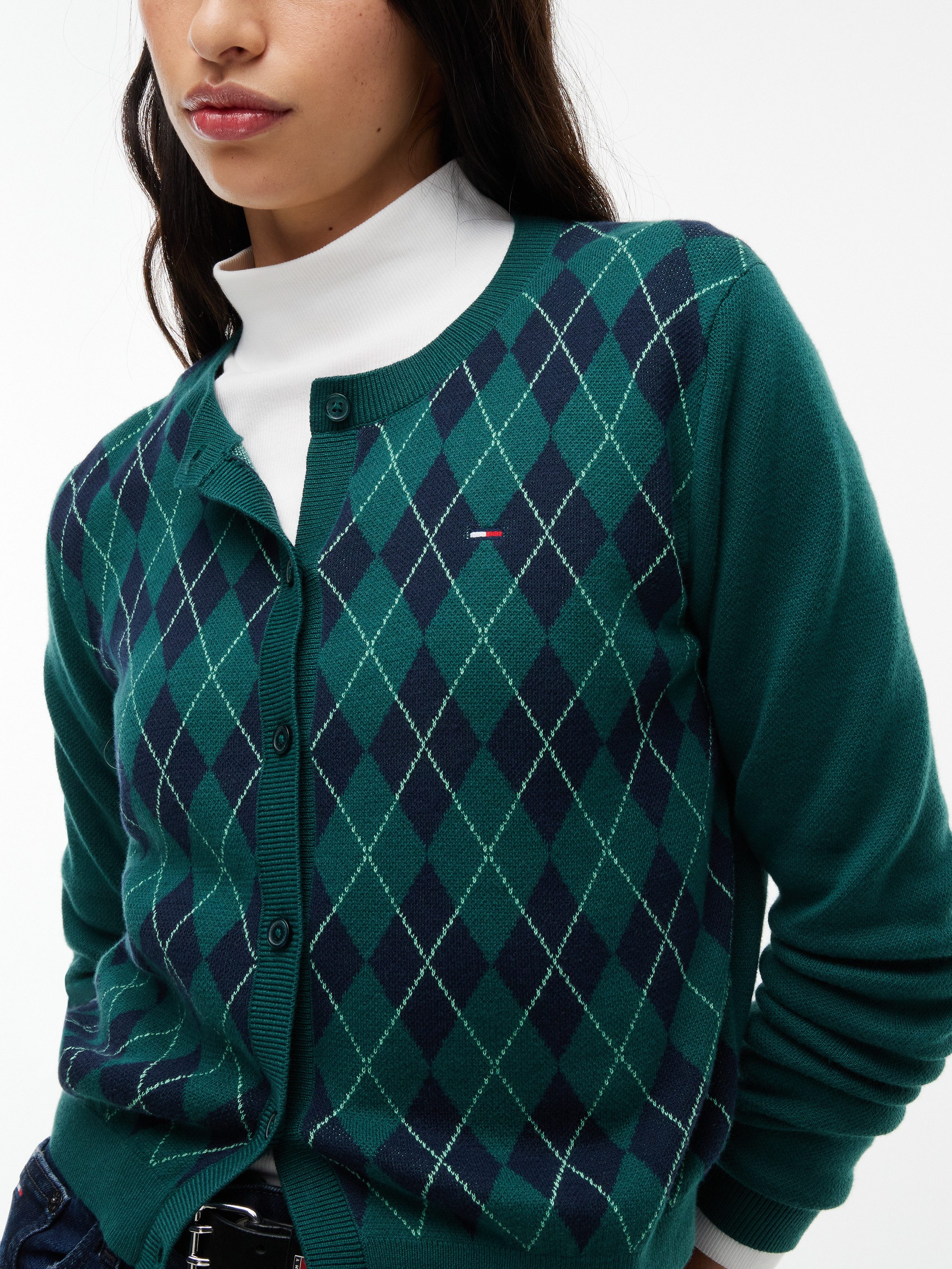 Tommy Jeans Strickjacke TJW ESS CREW CARDIGAN ARGYLE EXT Baumwolle