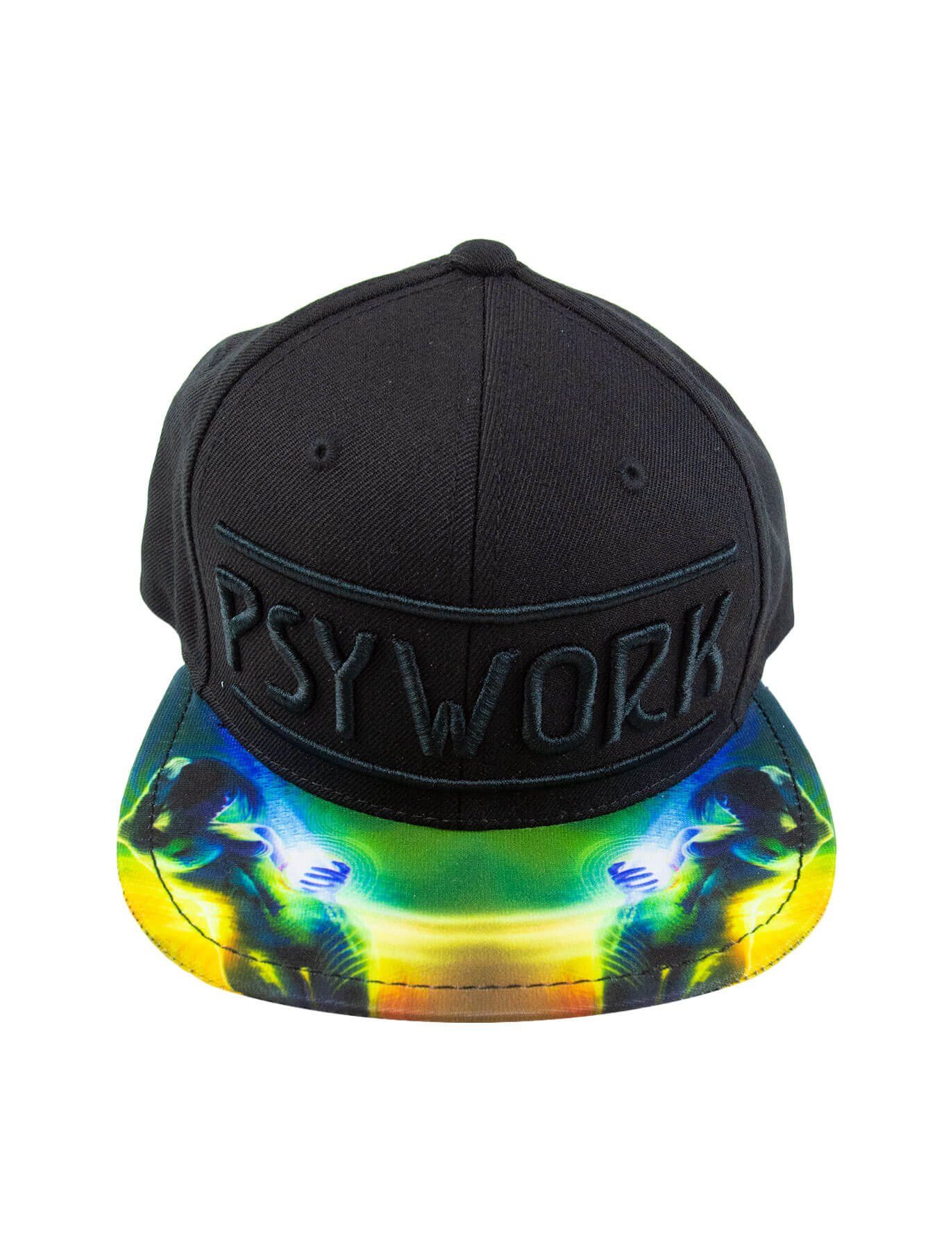 PSYWORK Schwarzlicht "Prismatic", Schwarz Black Cap UV-aktiv, unter leuchtet Neon Schwarzlicht Cap Snapback