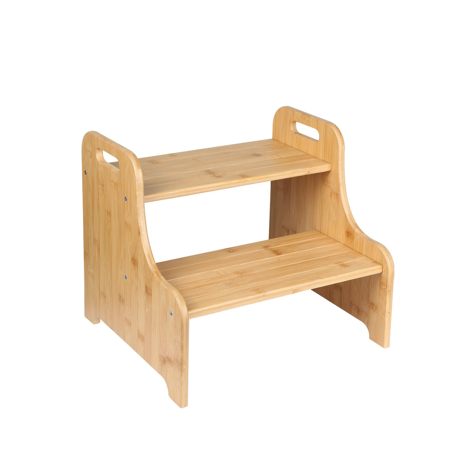 JEOBEST Tritthocker Zweistufiger Tritthocker aus Bambus, Kindertreppchen Schemel, Toilettenhocker, 2 Stufen, rutschfest, mit 2 Griffen
