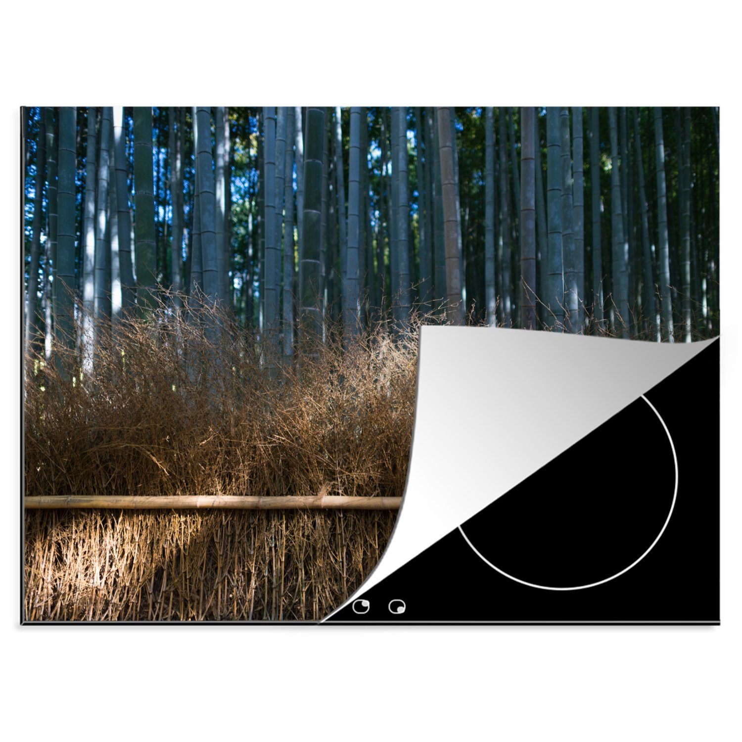 MuchoWow Herdblende-/Abdeckplatte Arashiyama-Bambusbäume in einem Wald Japan, Vinyl, (1 tlg), 70x52 cm, Mobile Arbeitsfläche nutzbar, Ceranfeldabdeckung