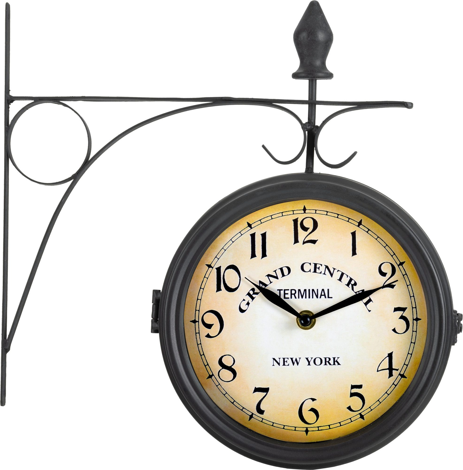 Stagecaptain Wanduhr BHU-3334 Bahnhofsuhr klein mit Wandhalterung - im Vintage-Look (Quarzlaufwerk, Retro Metallkonstruktion)