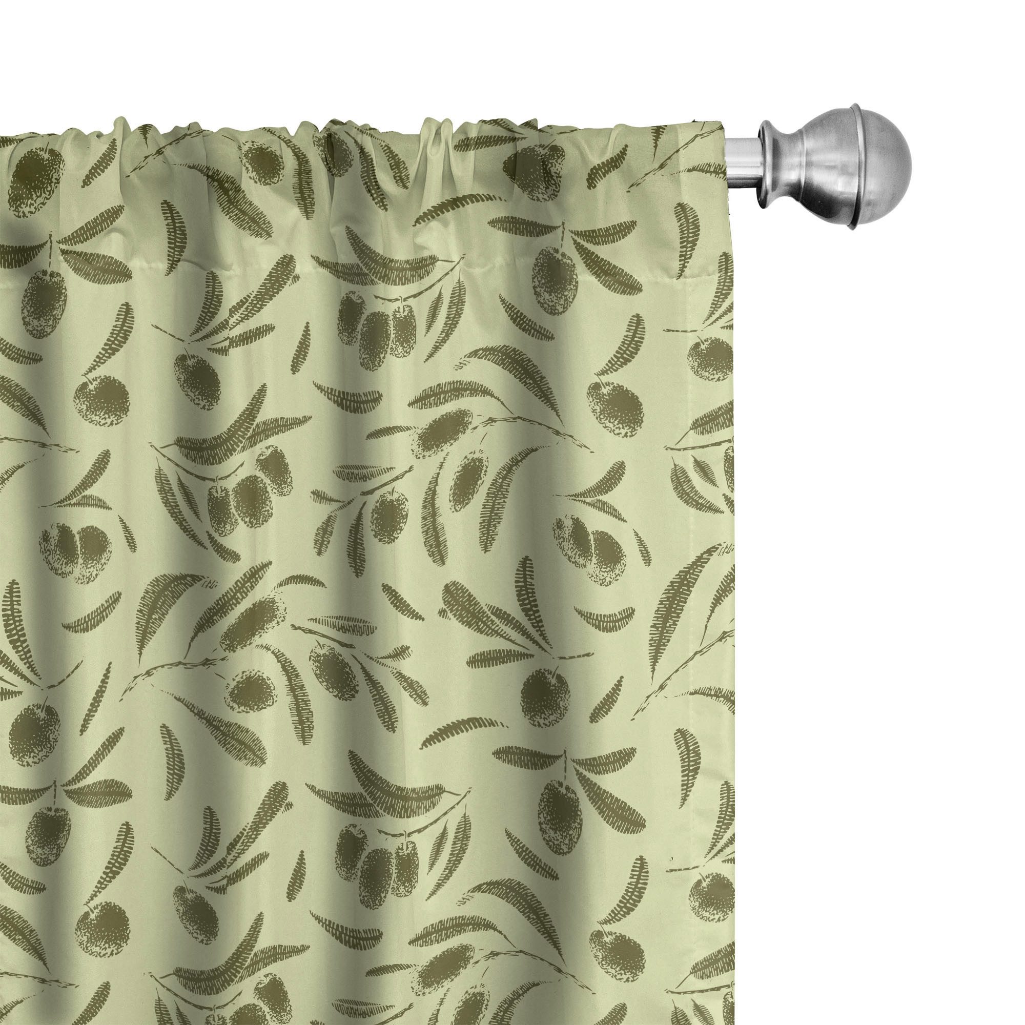 Abakuhaus Gardine Vorhang für Wohnzimmer Schlafzimmer Dekor, Microfaser, Botanisch Gravierte Stil Olive Leaf