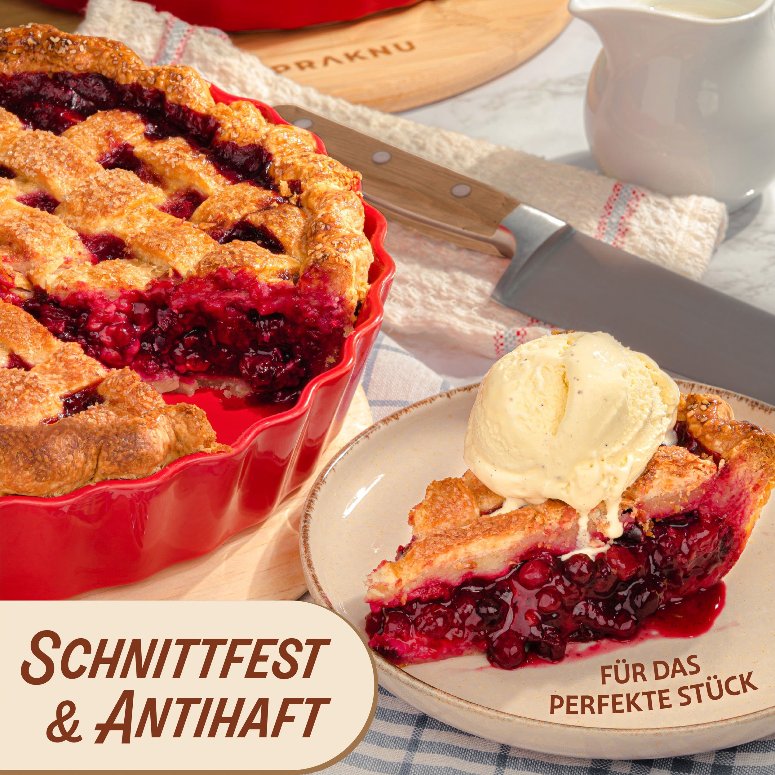 Praknu Auflaufform Keramik-Tarteform 28cm 1 St. Antihaft hoher Rand, Ofen 280°C, Farben, Porzellan - Keramik, (1-St), Mit Antihaftbeschichtung - Einfach zu Reinigen - Plastikfrei Verpackt