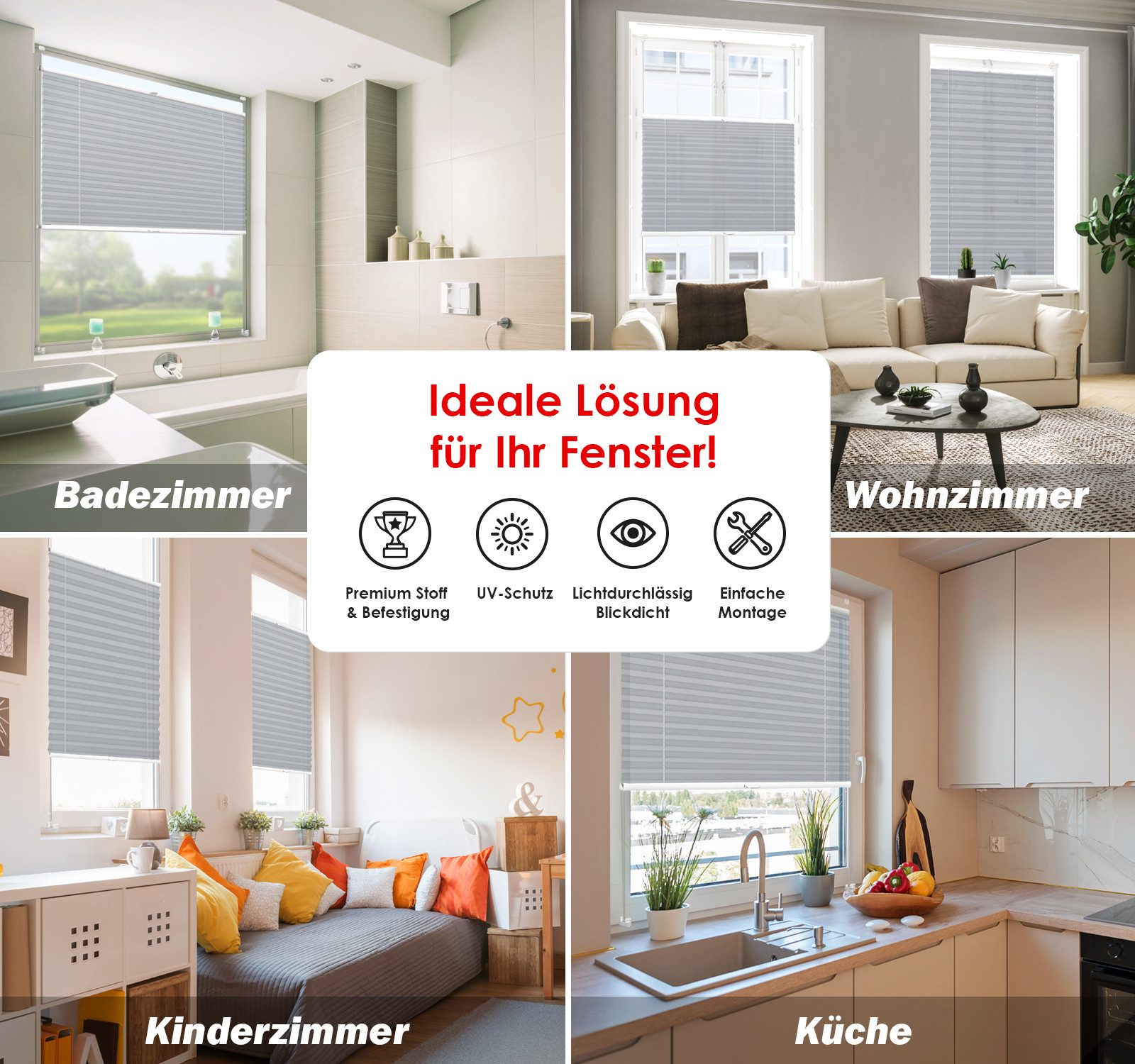 DomDeco Plissee Premium Plissee ohne Bohren, Sichtschutz, lichtdurchlässig, blickdicht, Klemmfix, Klemmfix, UV-beständig, modernes Design, stufenlos