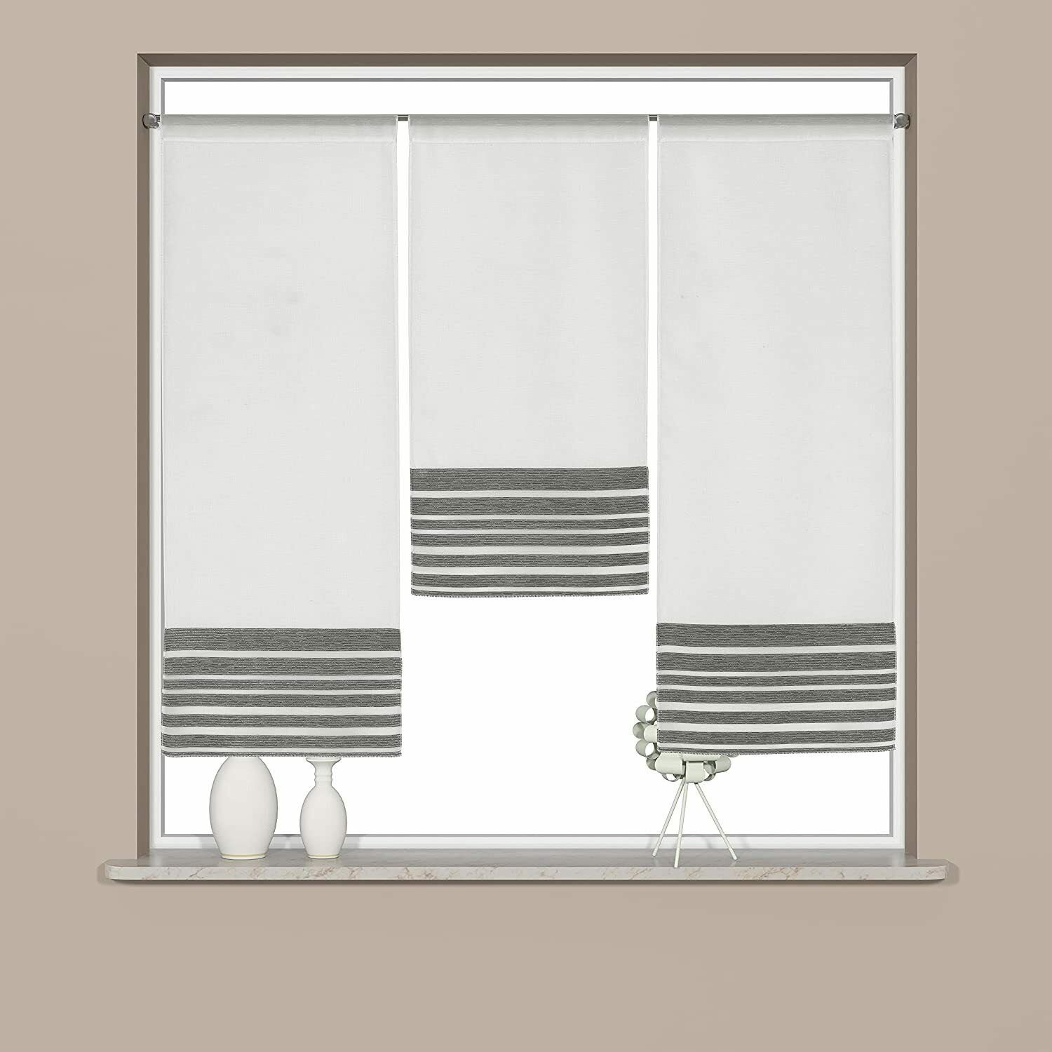 EXPERIENCE Scheibengardine Design Mini Flächenvorhang Set anthrazit 4027-02, (3 St), Stangendurchzug, halbtransparent