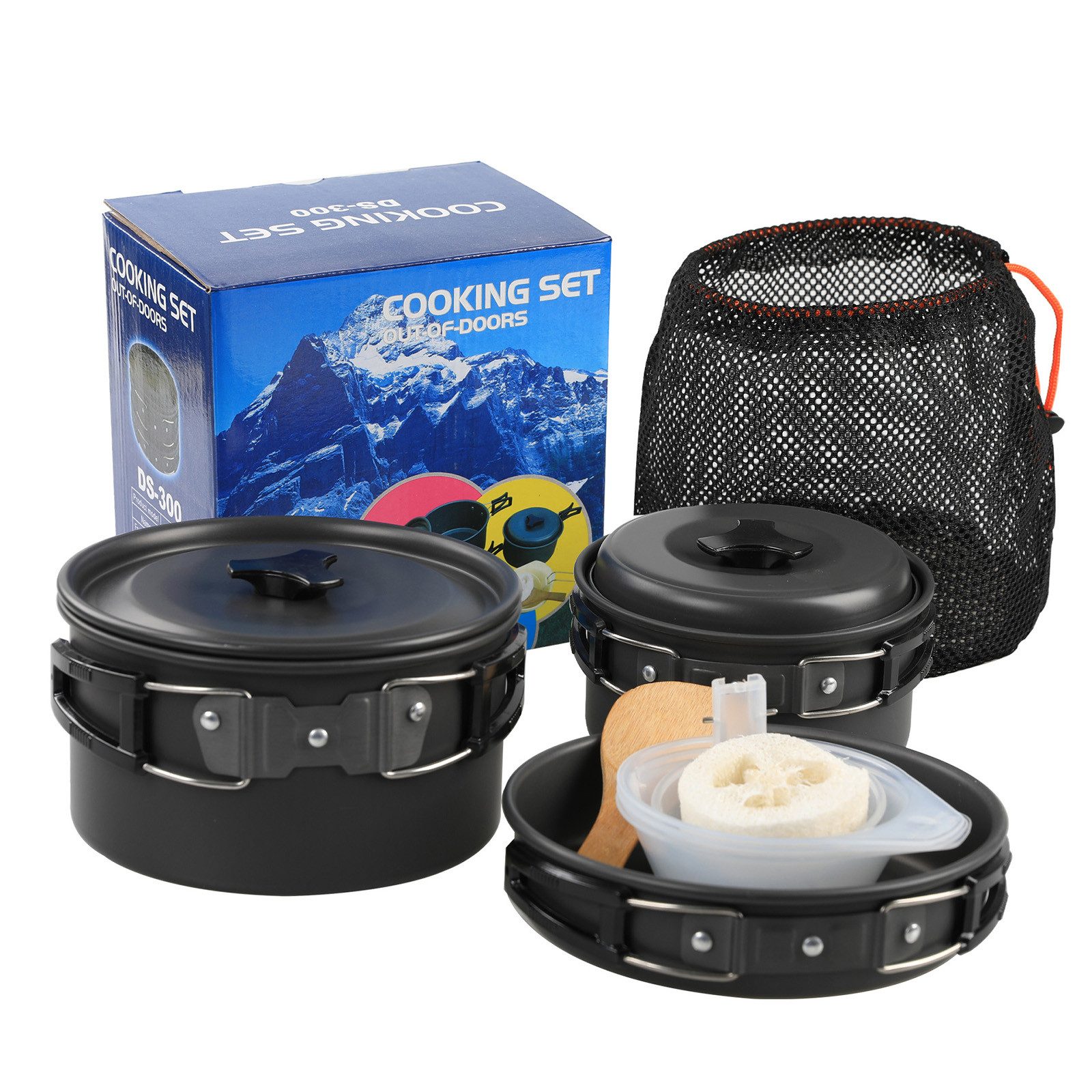 MOPUEA Topf-Set Topf-Set Camping Kochgeschirr Set Camping Topf Outdoor Geschirr Set, (Camping Kochgeschirr Set / Outdoor Kochset, Faltbares Camping Kochset aus Aluminium mit Edelstahlteilen), Ultraleicht, faltbar, Aluminium, Edelstahl, platzsparend