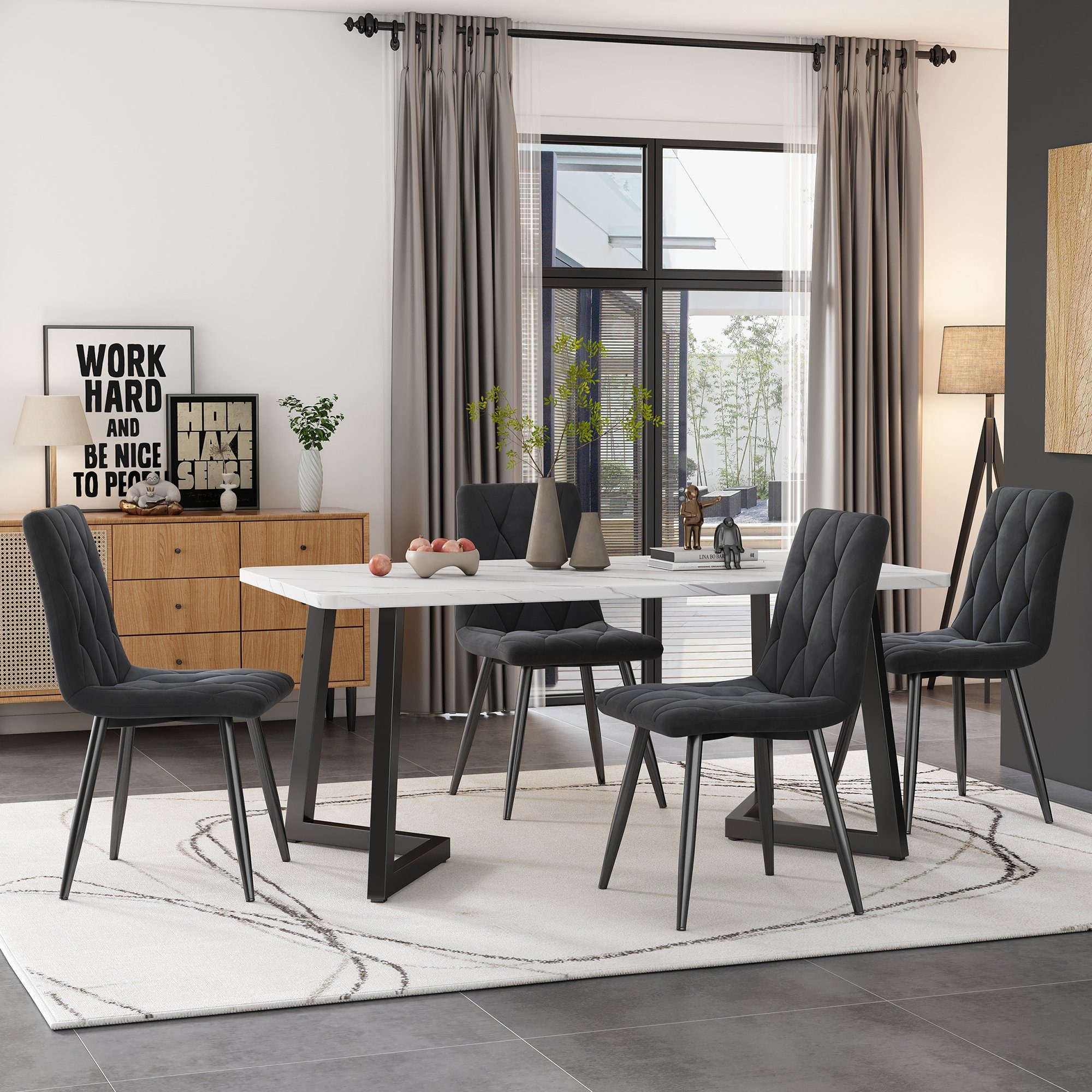 OKWISH Essgruppe Polsterstühle Küchetisch Marmoroptik, (5-tlg), günstig online kaufen