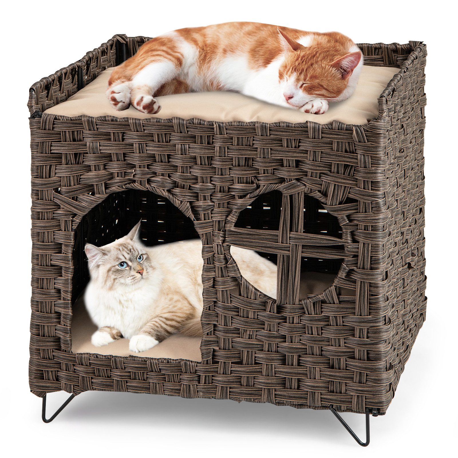 COSTWAY Tierhaus, Katzenhaus, Klappbar, 2 Etagen Katzenbett