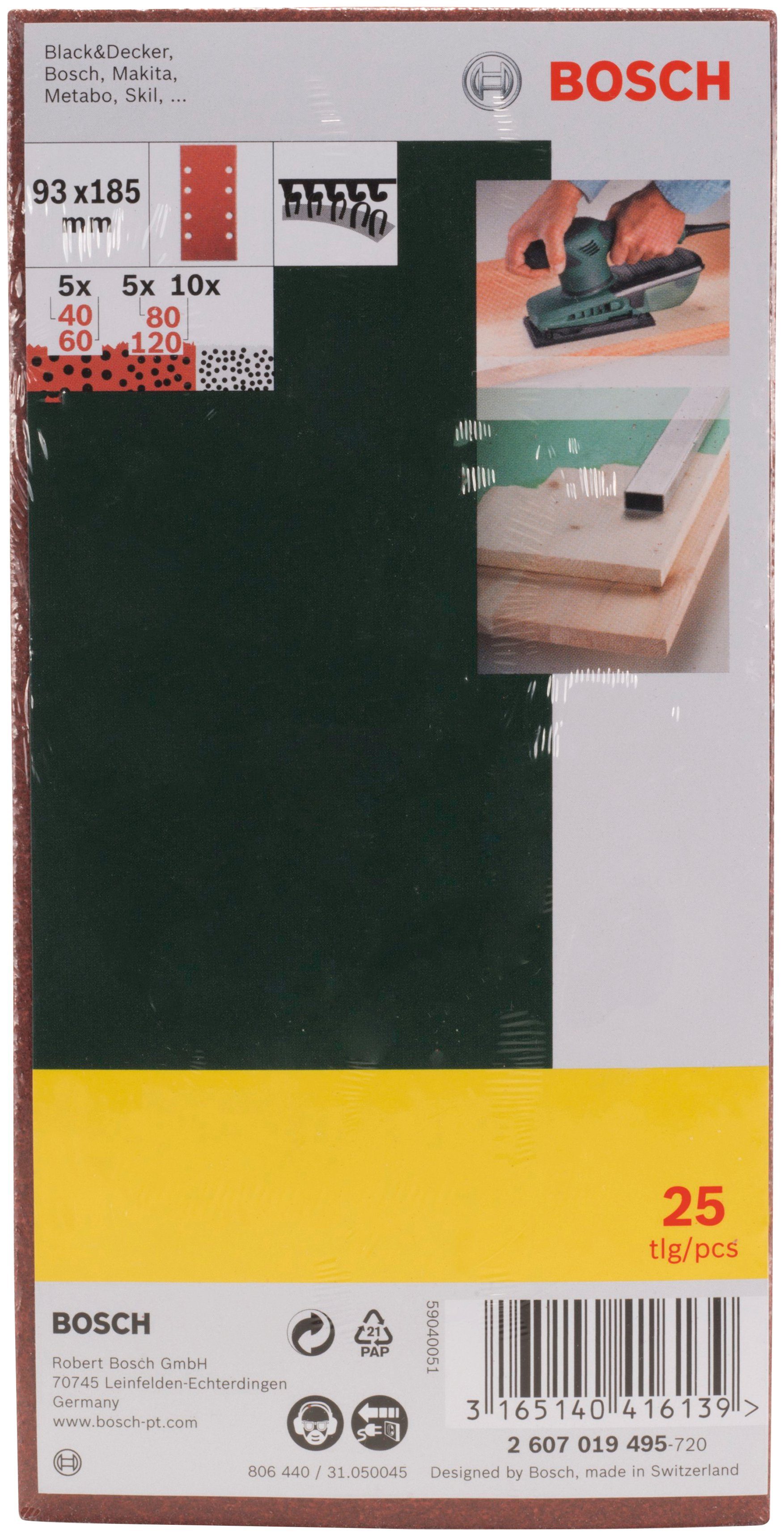 Bosch Home & Garden Schleifpapier Schleifblatt-Set für Schwingschleifer,  (Set, 25 St), Körnung 40, 60, 80, 120