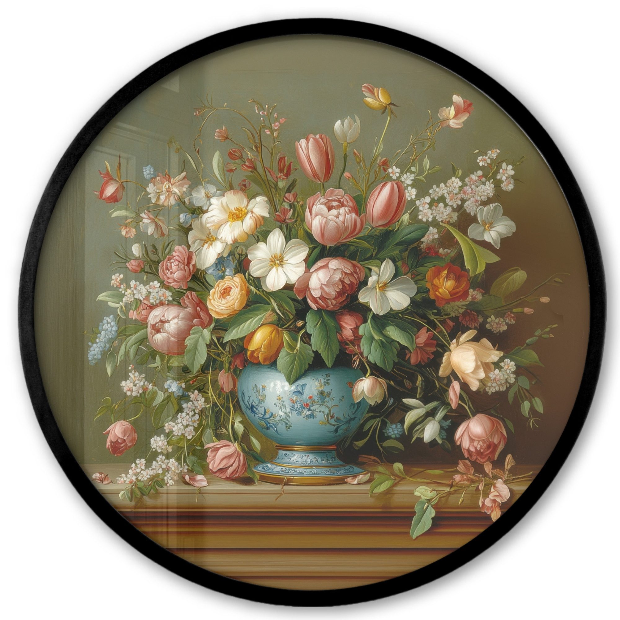 MuchoWow Poster Rund - Vase - Pastell - Farben - Blumen, (1 St), Runde Wandbilder, Deko für Wohnzimmer und Schlafzimmer, 40x40 cm