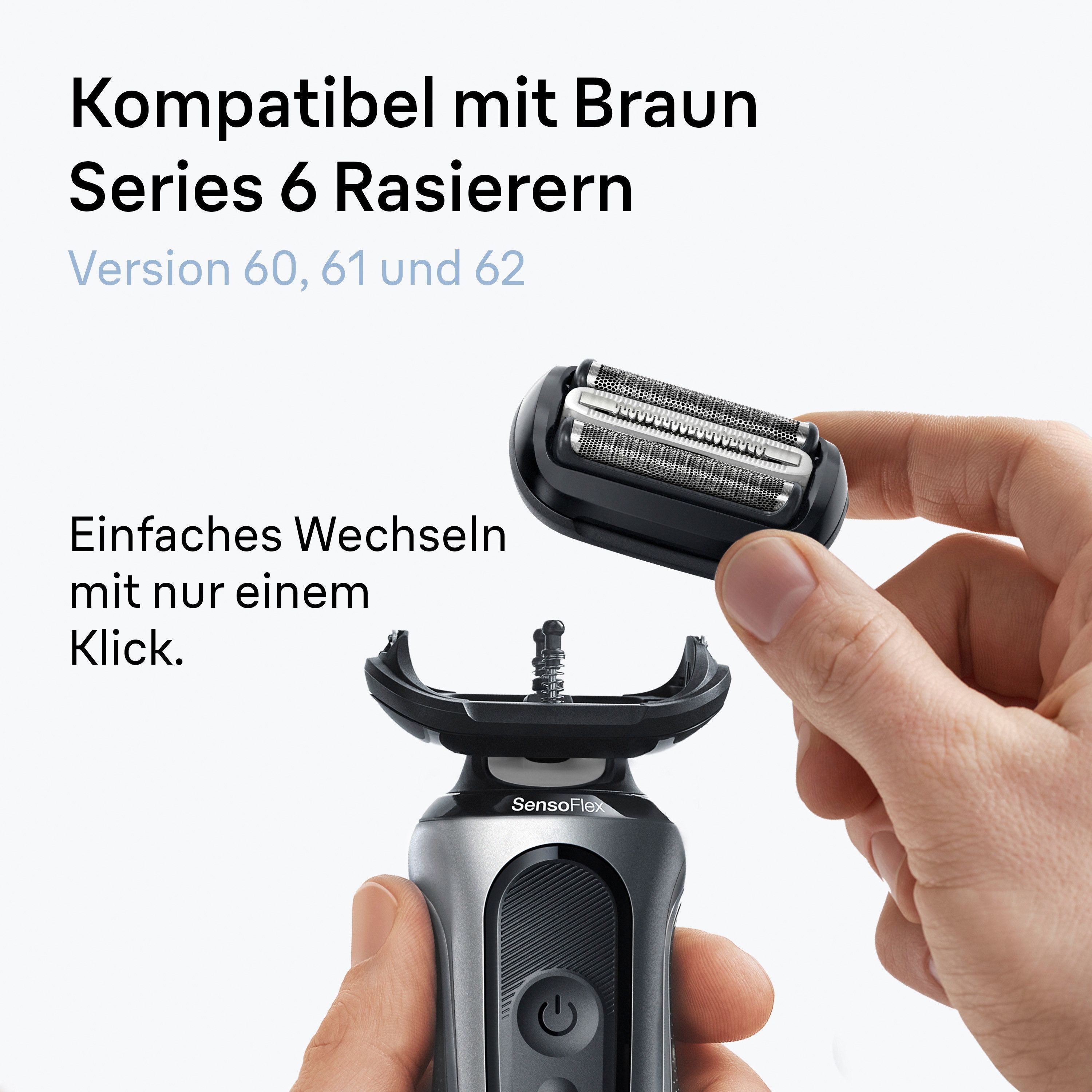 Braun Ersatzscherkopf Series 6 64B, Kompatibel mit Braun Series 6 Rasierern der Generation 60, 61 und 62