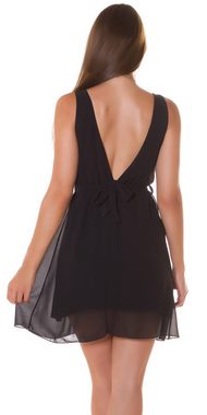 Koucla Chiffonkleid Cocktailkleid MiniKleid schwarz mit Strass Gürtel und sexy Ausschnitt Strass-Bindegürtel
